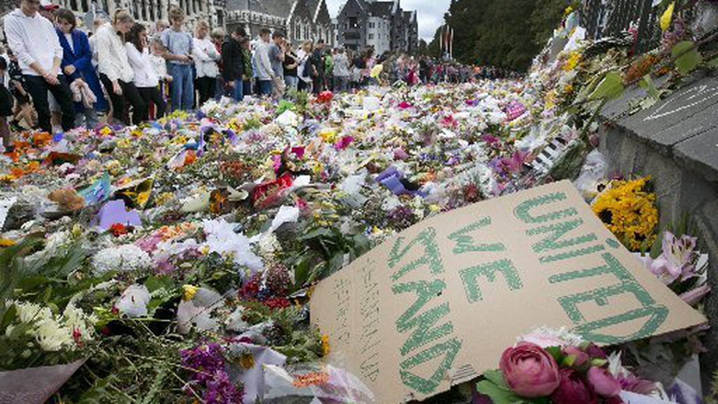 Thousands of flowers and messages of support were left in tribute to the Christchurch mosque terror attack victims. Photo / Alan Gibson