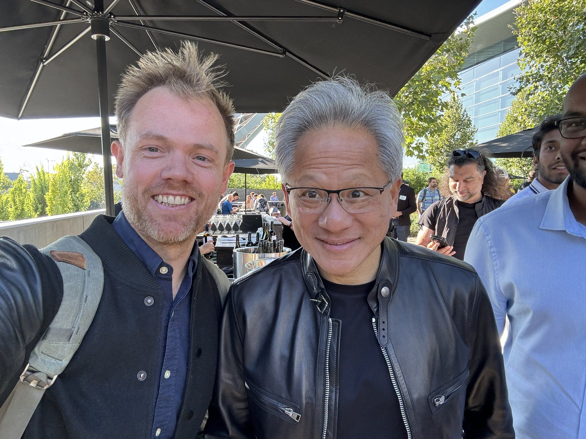 Kiwis bankrolling Kiwis: backers of Antioch's $15m seed round included Auckland-based Icehouse Ventures and angel investor Adrian Macneil (left), pictured with Nvidia chief executive Jensen Huang. Former Treasury staffer Macniel relocated from Wellington to San Francisco, where he recently raised US$40m for his start-up, Foxglove, which numbers Nvidia among its customers.