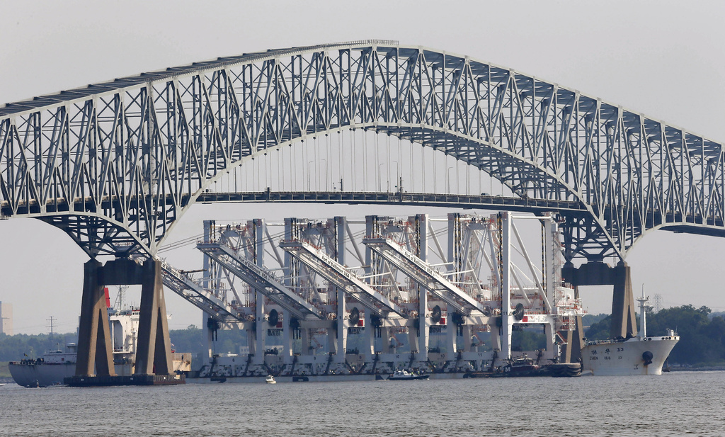 A vessel passes under the Francis Scott Key Bridge in Baltimore in 2012. A portion of the Francis Scott Key Bridge in Baltimore has collapsed after a large boat collided with it, and multiple vehicles fell into the water. Authorities were trying to rescue at least seven people. Photo / AP