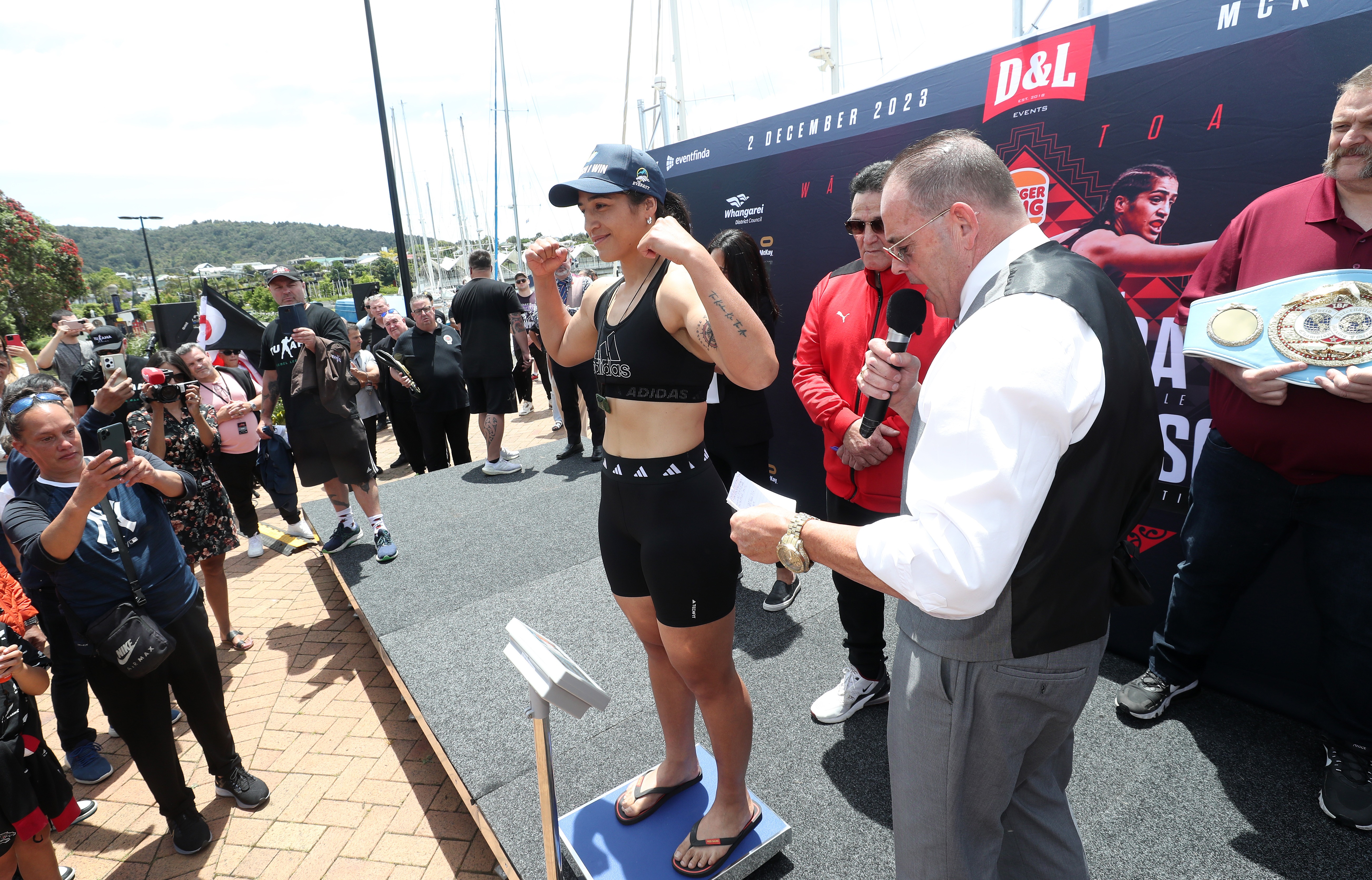 Pipiwai’s Lani Daniels at Friday’s weigh-in for Wāhine Toa II - the double female world boxing bout event being held in Whangārei on Saturday night.
