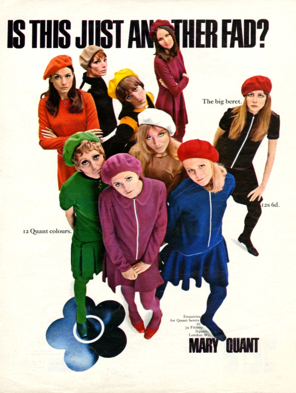 Mary Quant Kangol beret advertisement, 1967. Image courtesy of The Advertising Archives. Photo / Supplied