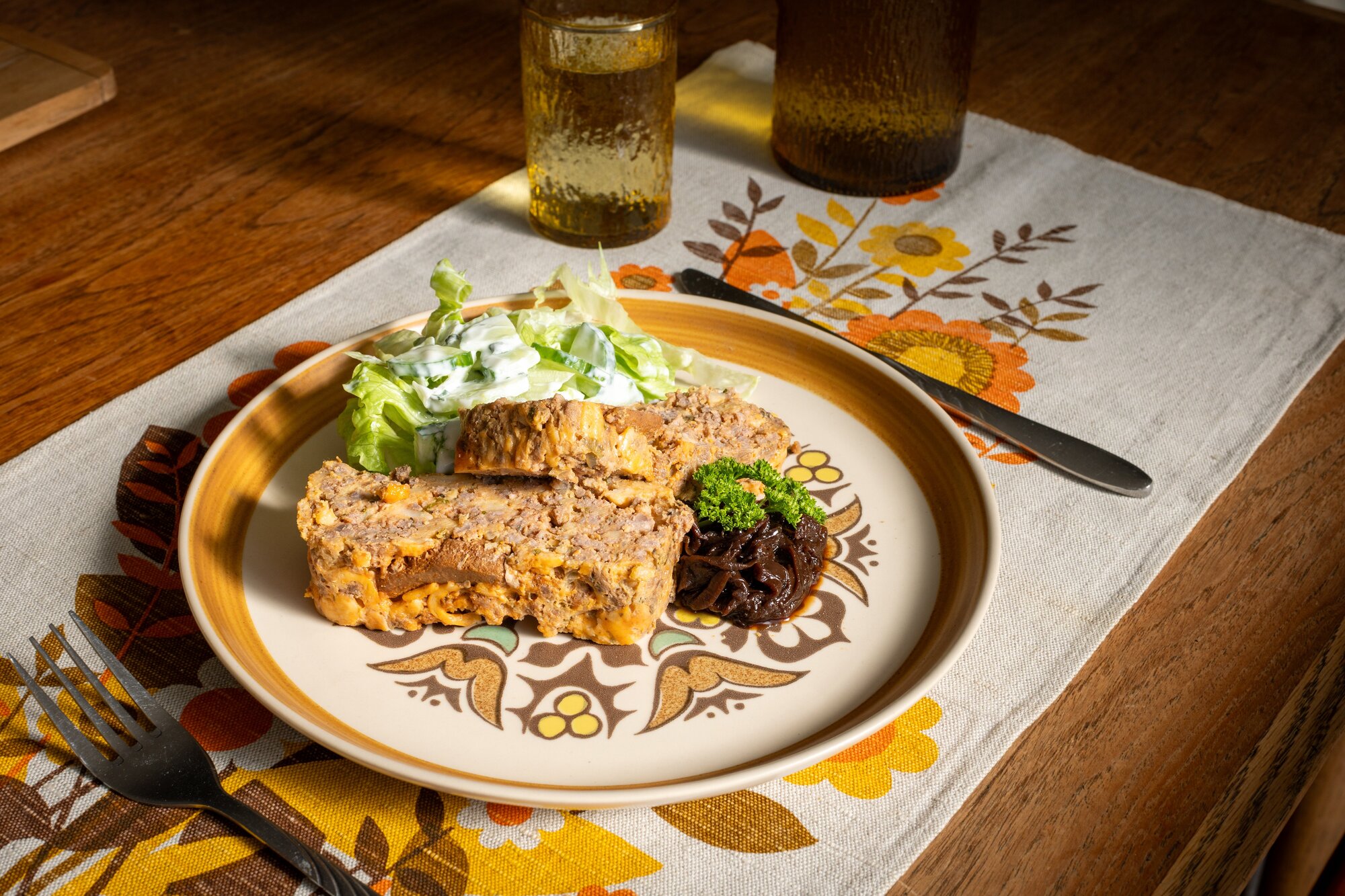 A Kiwi classic with a 1970s twist - meatloaf made with canned spaghetti and sausages. Photo / Michael Craig
