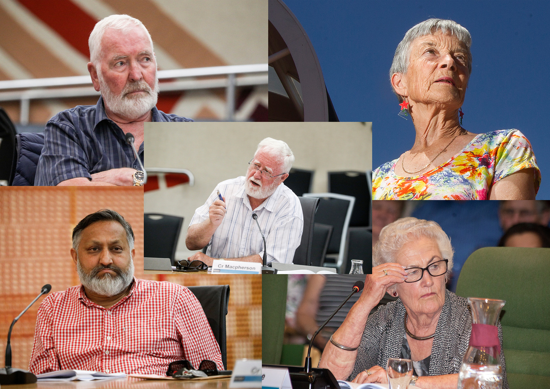 Clockwise from top left: Peter Bentley, Paddi Hodgkiss, Glenys Searancke and Raj Kumar. Centre: Reynold Macpherson. Composite / NZME