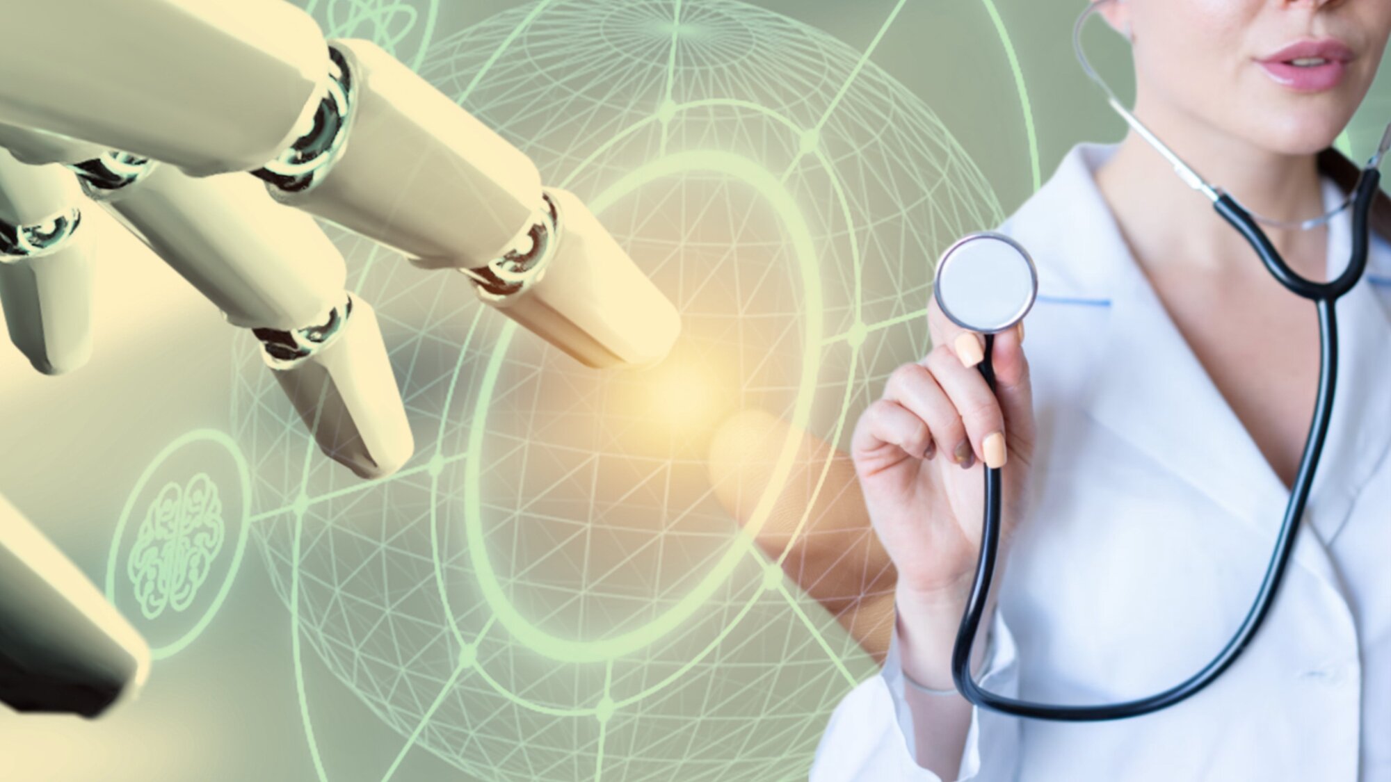 Digital artwork of AI technology being used in healthcare.