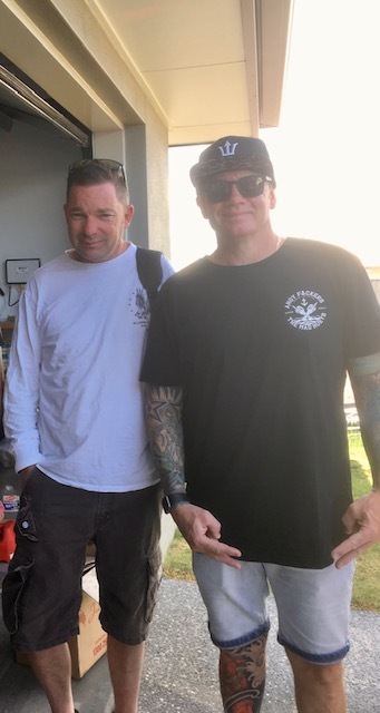 Tim Francis, left, and brother Andrew managed to get on to a dinghy and flee after a fire broke out on their yacht.
Photo / Supplied