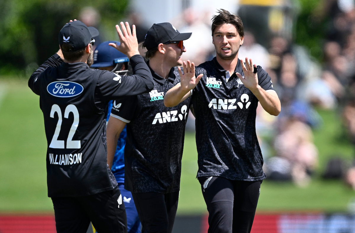 Zak Foulkes celebrates the wicket of Ben Duckett. Photo / Photosport