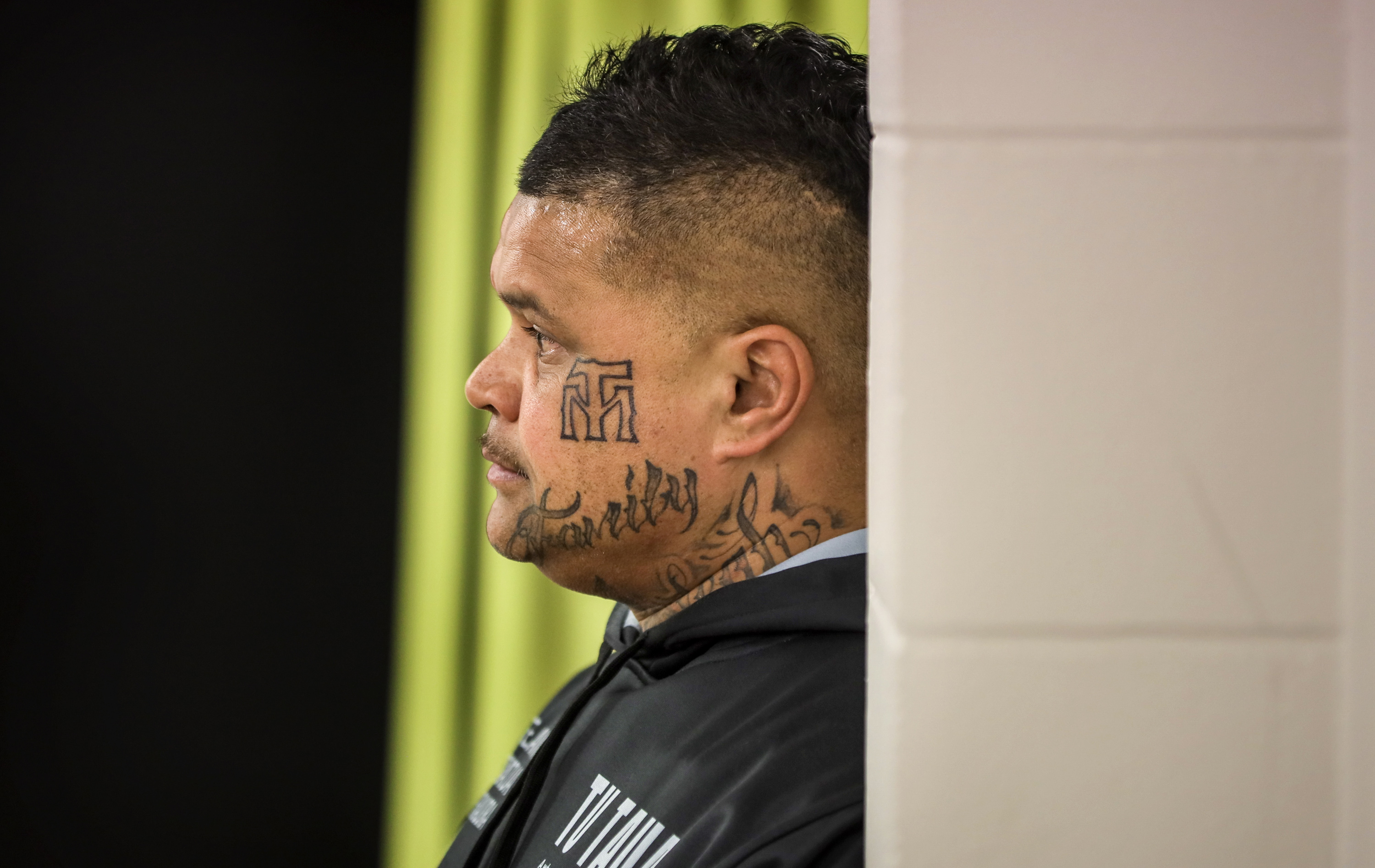 Mongrel Mob Barbarians president Steven Taiatini at a Mana Enhancing STOP rōpū (support meeting) in Rotorua in August 2021. Photo / Mike Scott