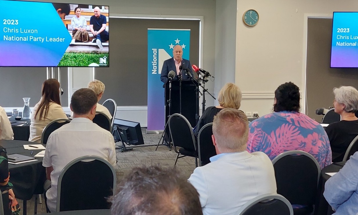 National leader Christopher Luxon speaks at the party conference in Napier on January 19, 2023. Photo / Paul Taylor