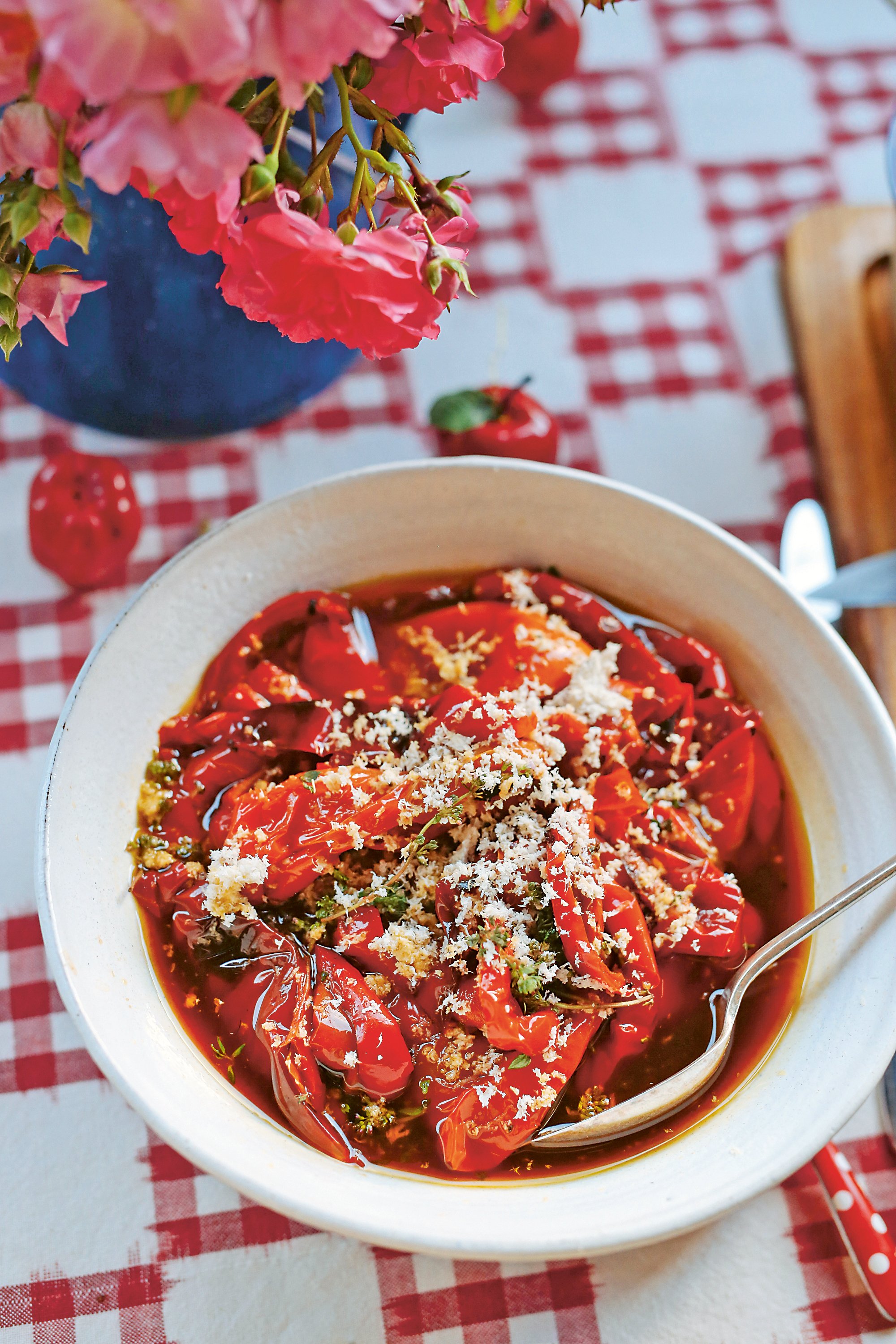 Slow-cooked capsicums with horseradish and balsamic. Photo / Sophie Hansen

