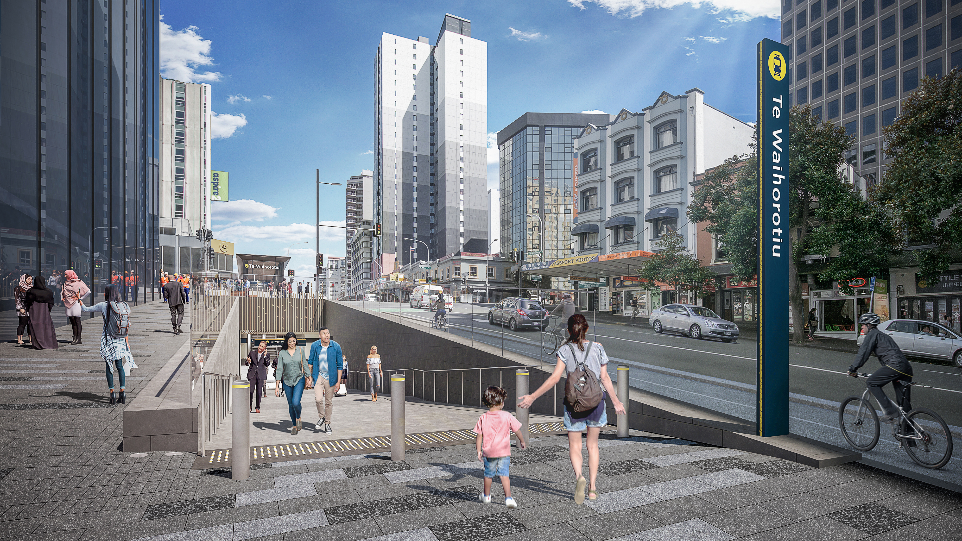 City Rail Link / CRL station Te Waihorotiu - exterior artist impression render. Photo / Supplied