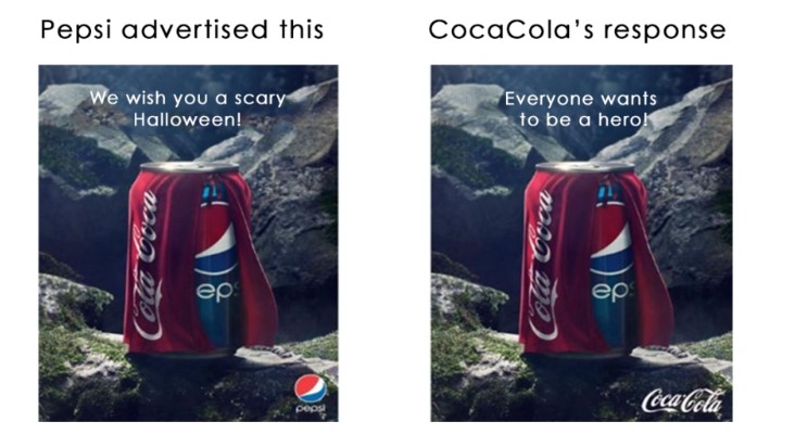 Coke and Pepsi have enaged in frequent head-to-head marketing over the years.