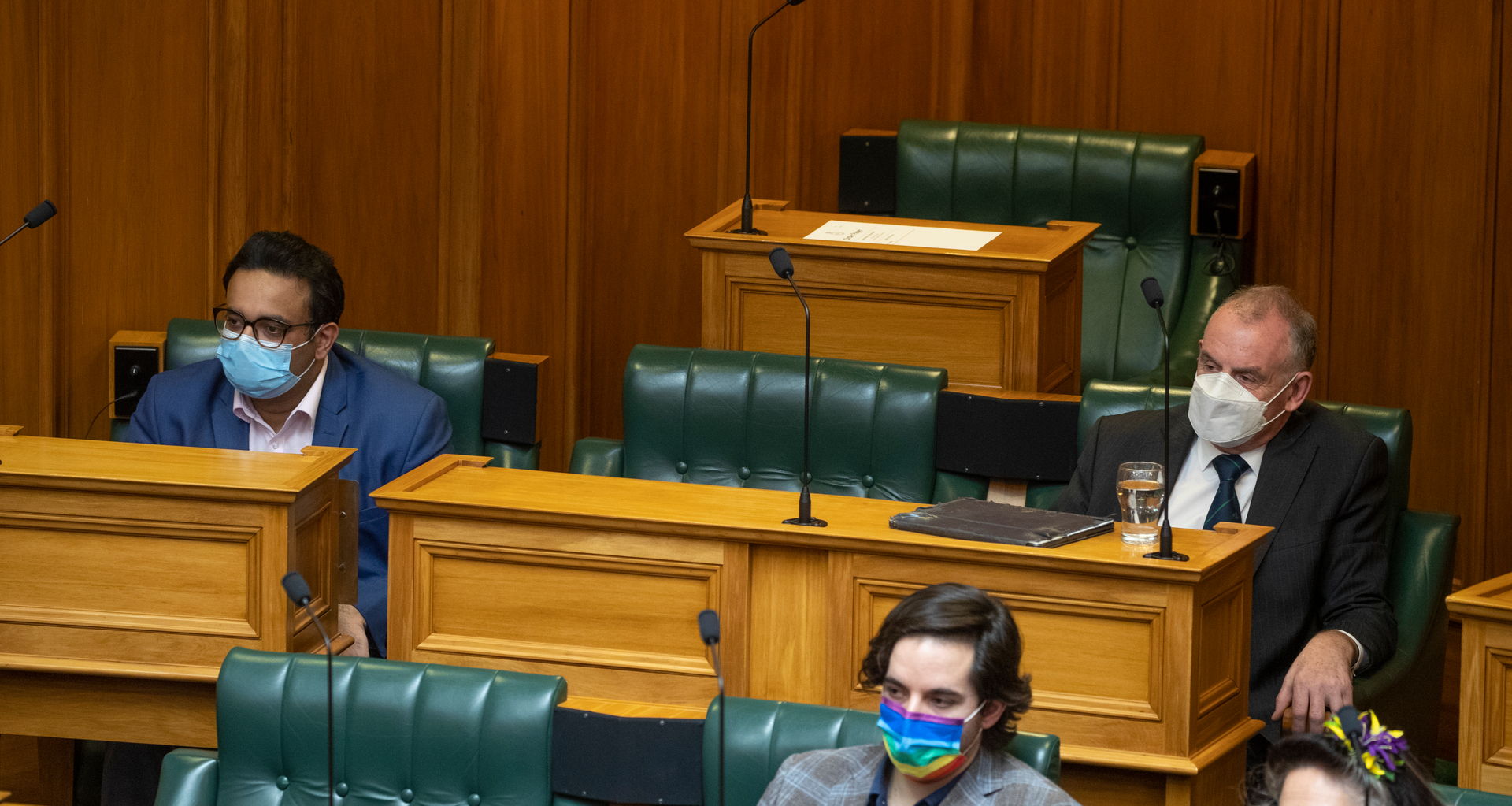 Sharma, then an independent MP, sits near former Speaker Trevor Mallard (right) in the House. Photo / Mark Mitchell