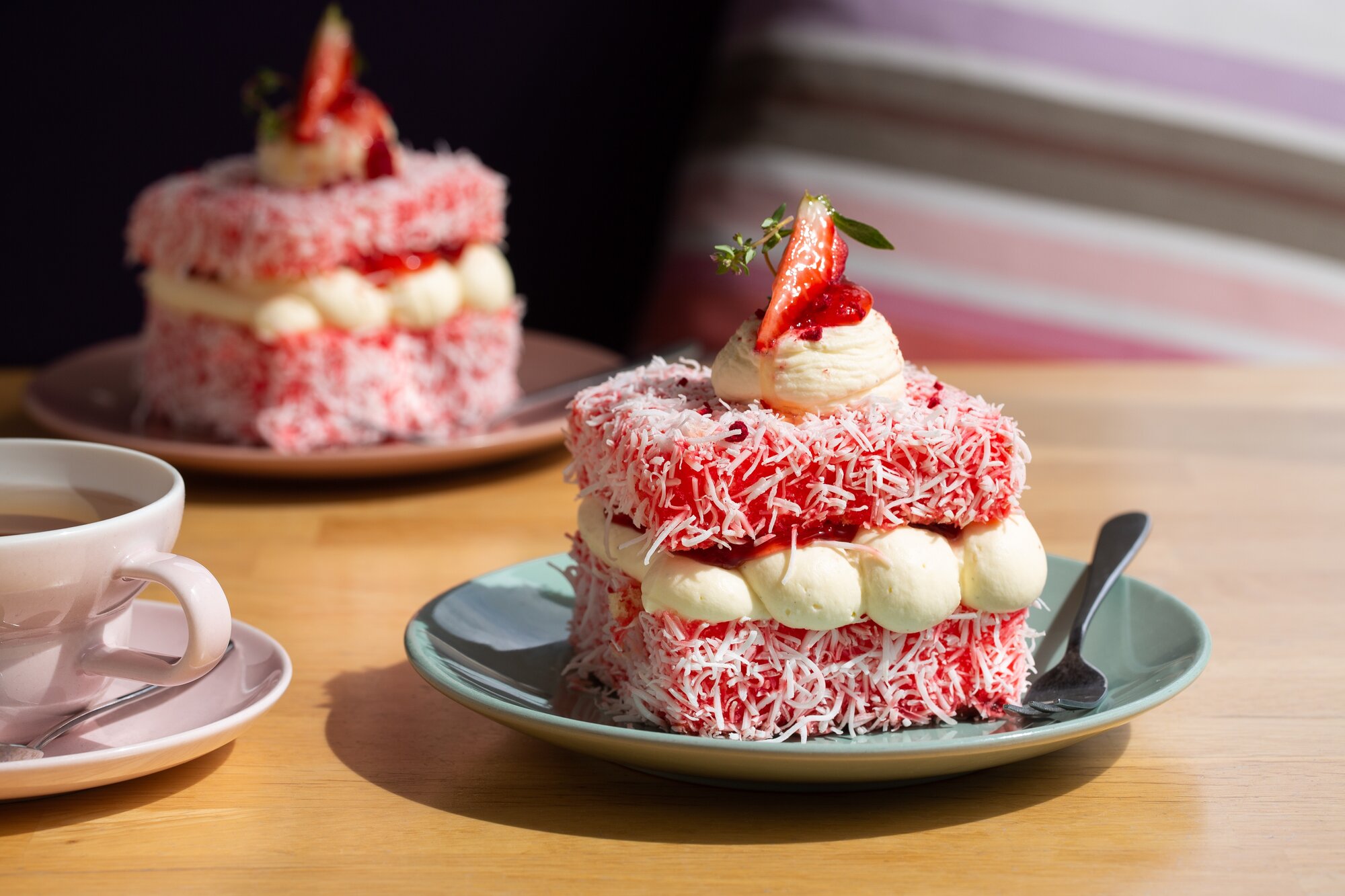 The strawberry lamington at Sugar At Chelsea Bay Cafe. Photo / Babiche Martens