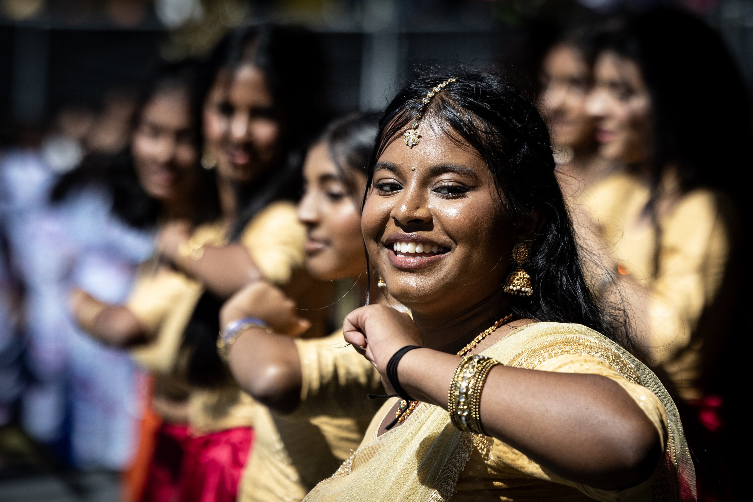 Sharani Sujeevan, of the Epsom Girls' Grammar School Sri Lankan group, performs on the Polyfest's Diversity Stage. Photo / Jason Oxenham