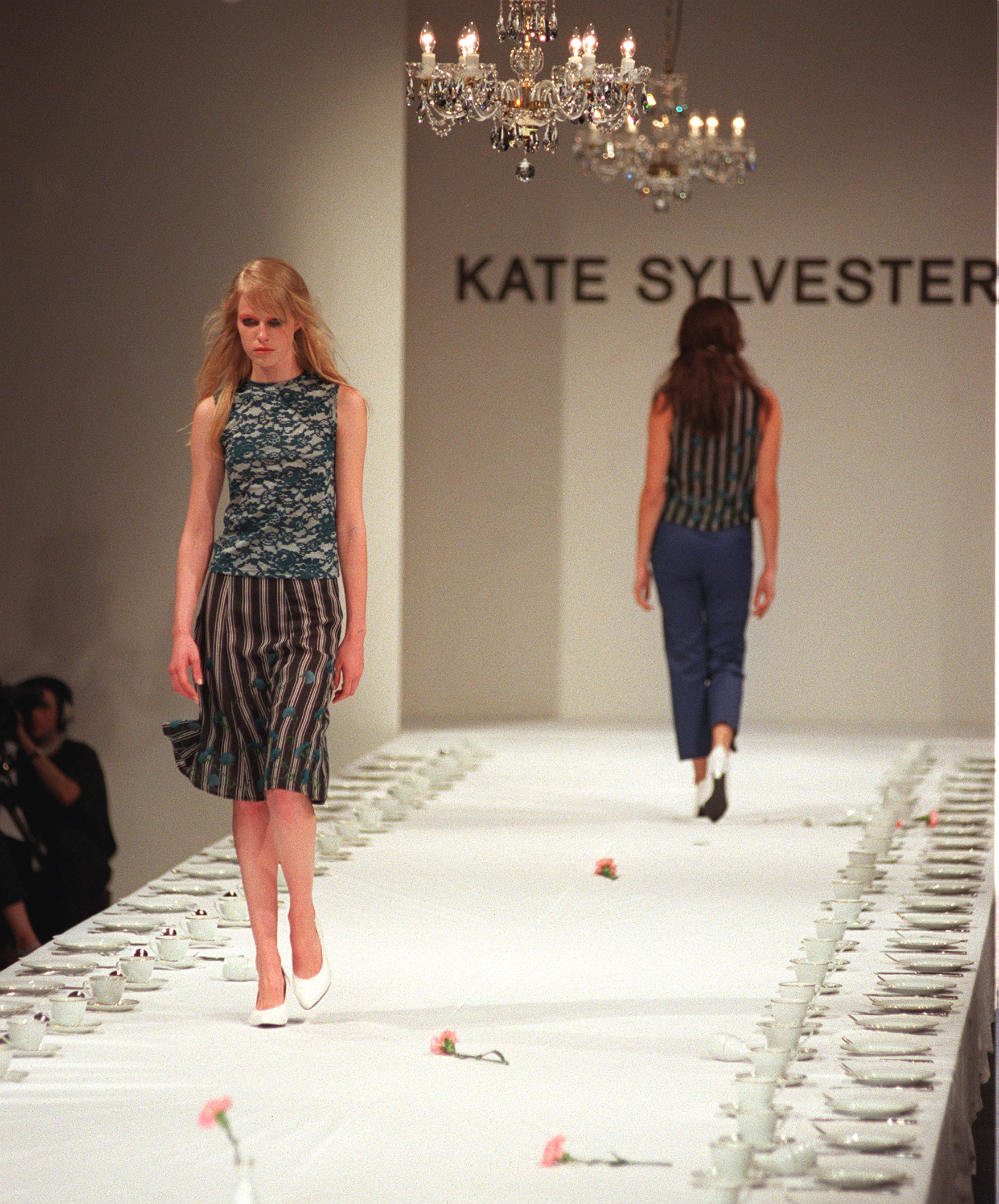 Models on the runway for Kate Sylvester's show 'Bright Rock' from Mercedes Australian Fashion Week 2002. Photo / Duncan Cole



