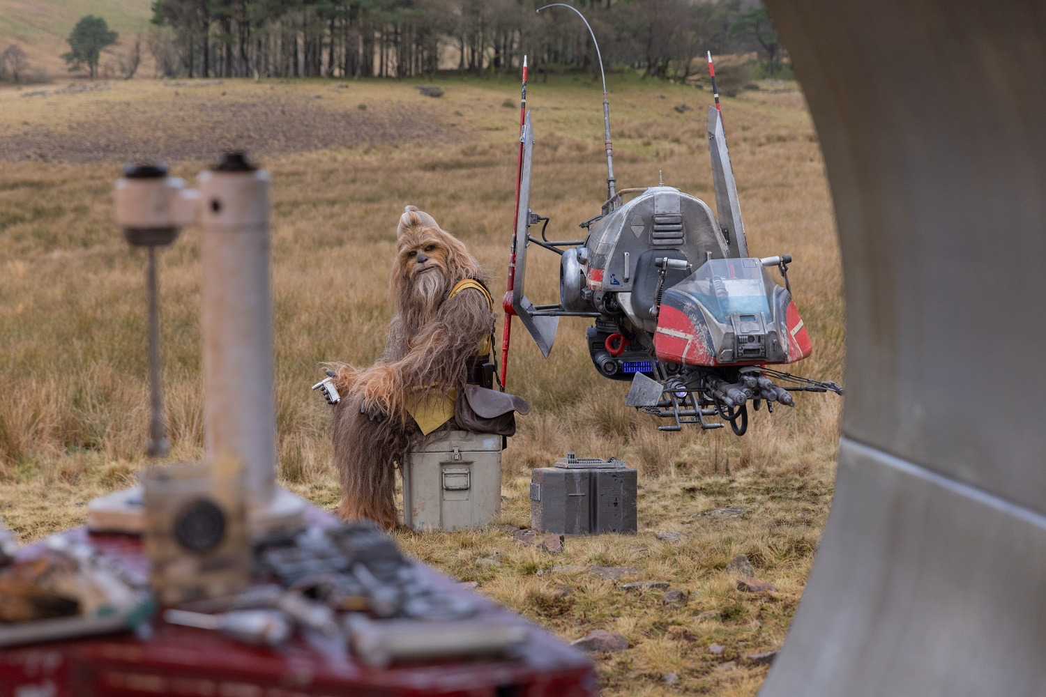 Jedi master Kelnacca (Joonas Suotamo) sitting next to a Jedi speeder bike in a scene from Lucasfilm's The Acolyte, exclusively on Disney+. Image / ©2024 Lucasfilm Ltd. & TM. All Rights Reserved.