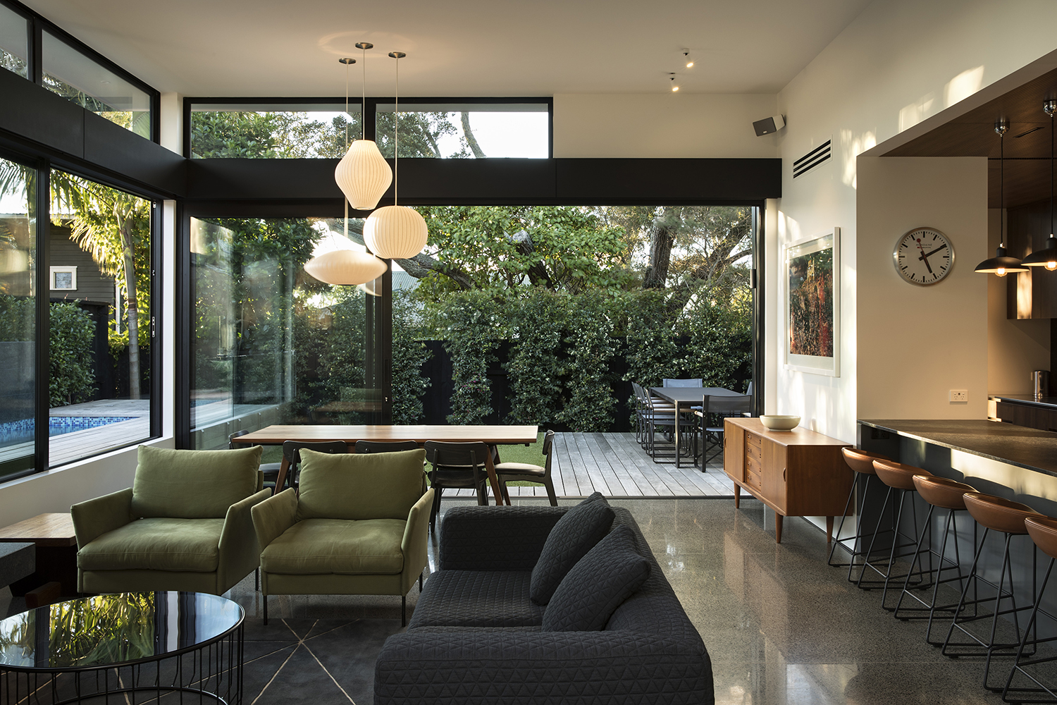 In the right corner of the living room sits the mid-century Danish sideboard that sparked the mood for the entire interior. Photo / Simon Devitt