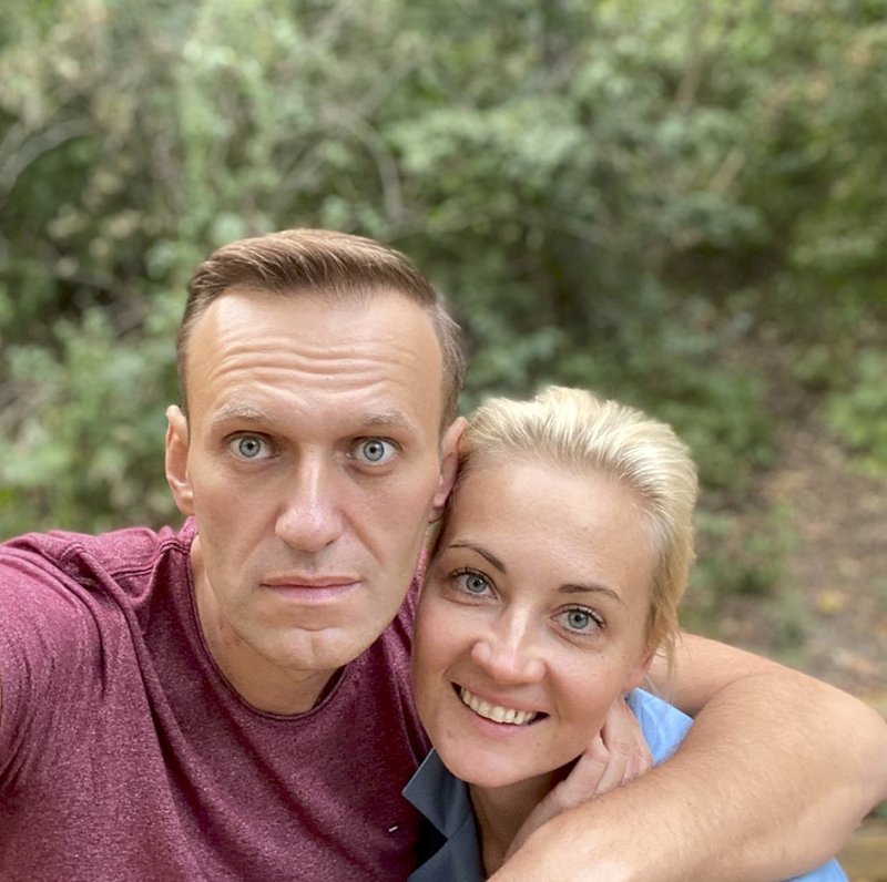 Russian opposition leader Alexei Navalny and his wife Yulia pose for a selfie in an unknown location in Germany. Photo / AP