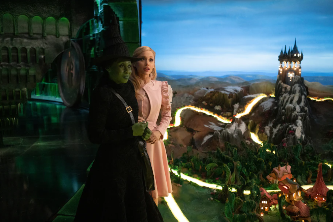 Cynthia Erivo as Elphaba and Ariana Grande as Glinda when they reach the Emerald City in Wicked: Part I. Photo / Universal Pictures