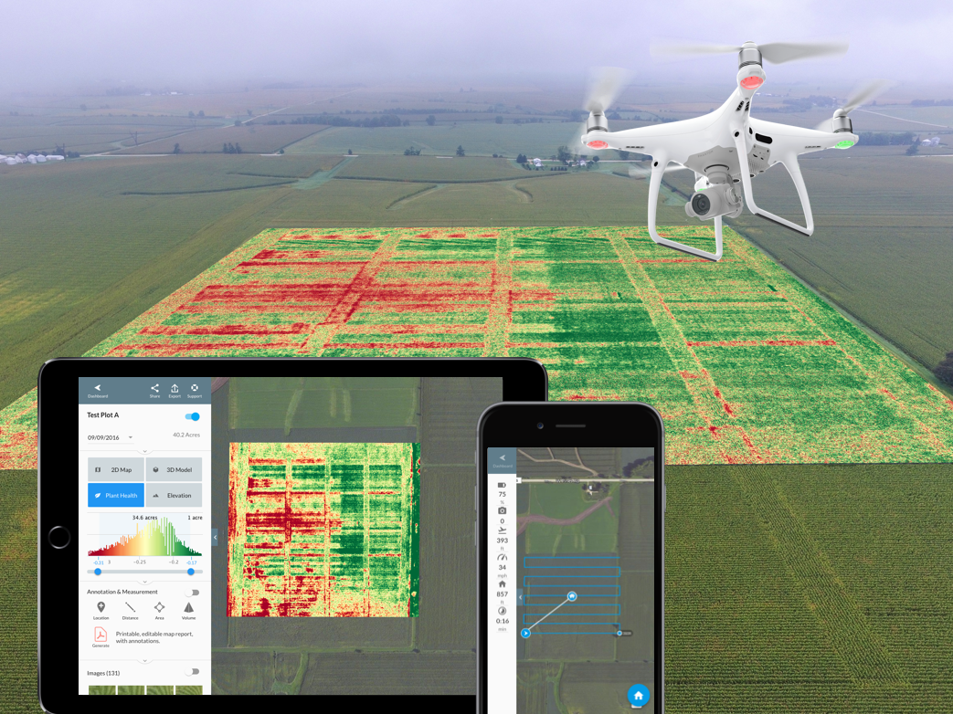 DroneDeploy's systems include sensors for systems for heat-mapping, scouting for parasites and fungi and recording damage after wild weather. Reports are fed back to a cloud dashboard. Photo / Supplied
