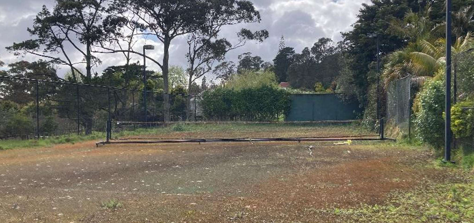 Photos on the sale listing for Karam Dhadli's home show the tennis court in poor condition. 
