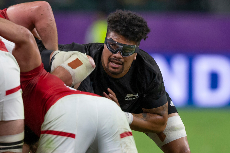 All Blacks flanker Ardie Savea wearing his goggles during their Rugby World Cup pool match against Canada at the Oita Stadium. Photo / Mark Mitchell