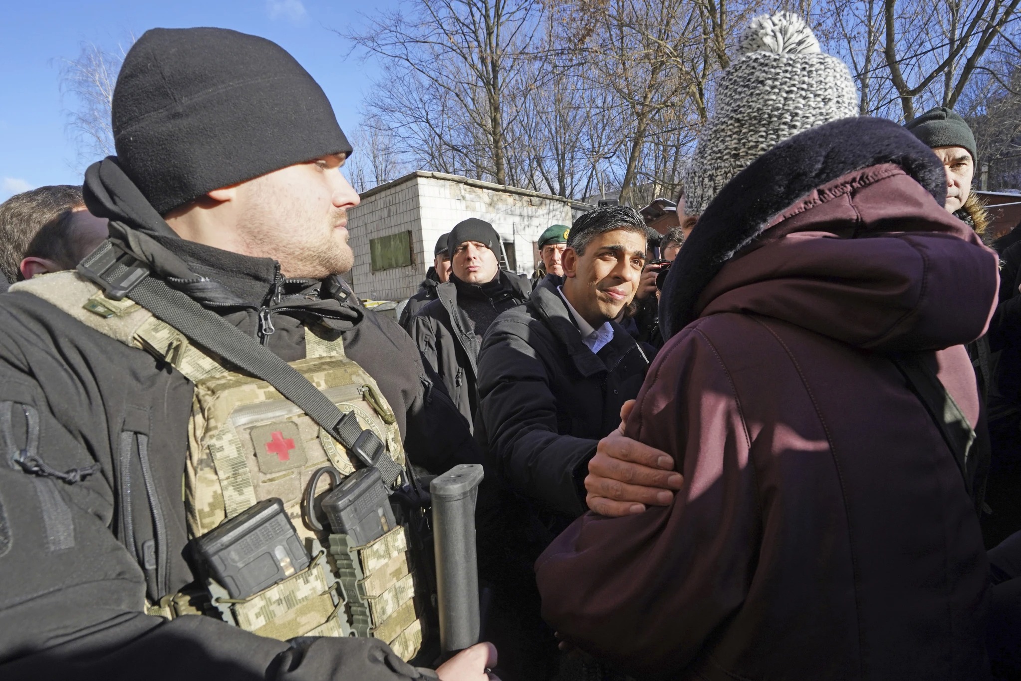 Prime Minister Rishi Sunak talks to members of the public in Kyiv, Ukraine, ahead of meeting President Volodymyr Zelenskyy. Photo / AP