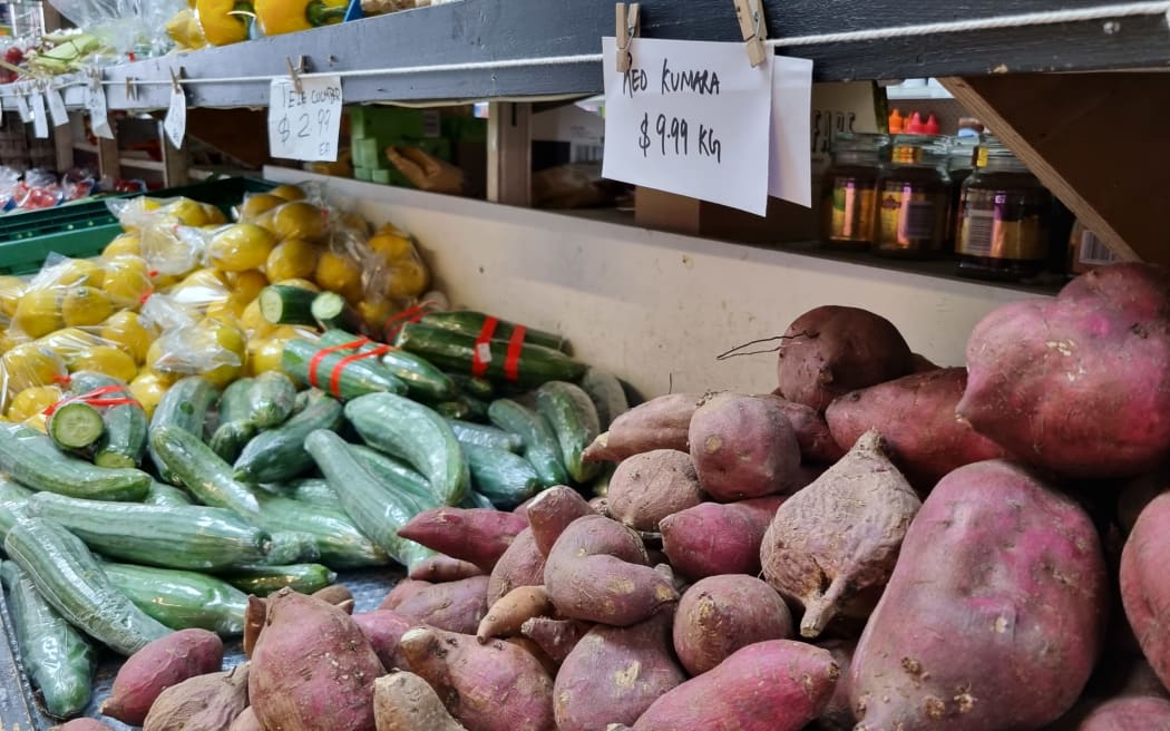 Red kūmara was being sold at $9.99 per kg in Point Chev Fresh on February 28, 2023. Photo / RNZ / Tom Taylor