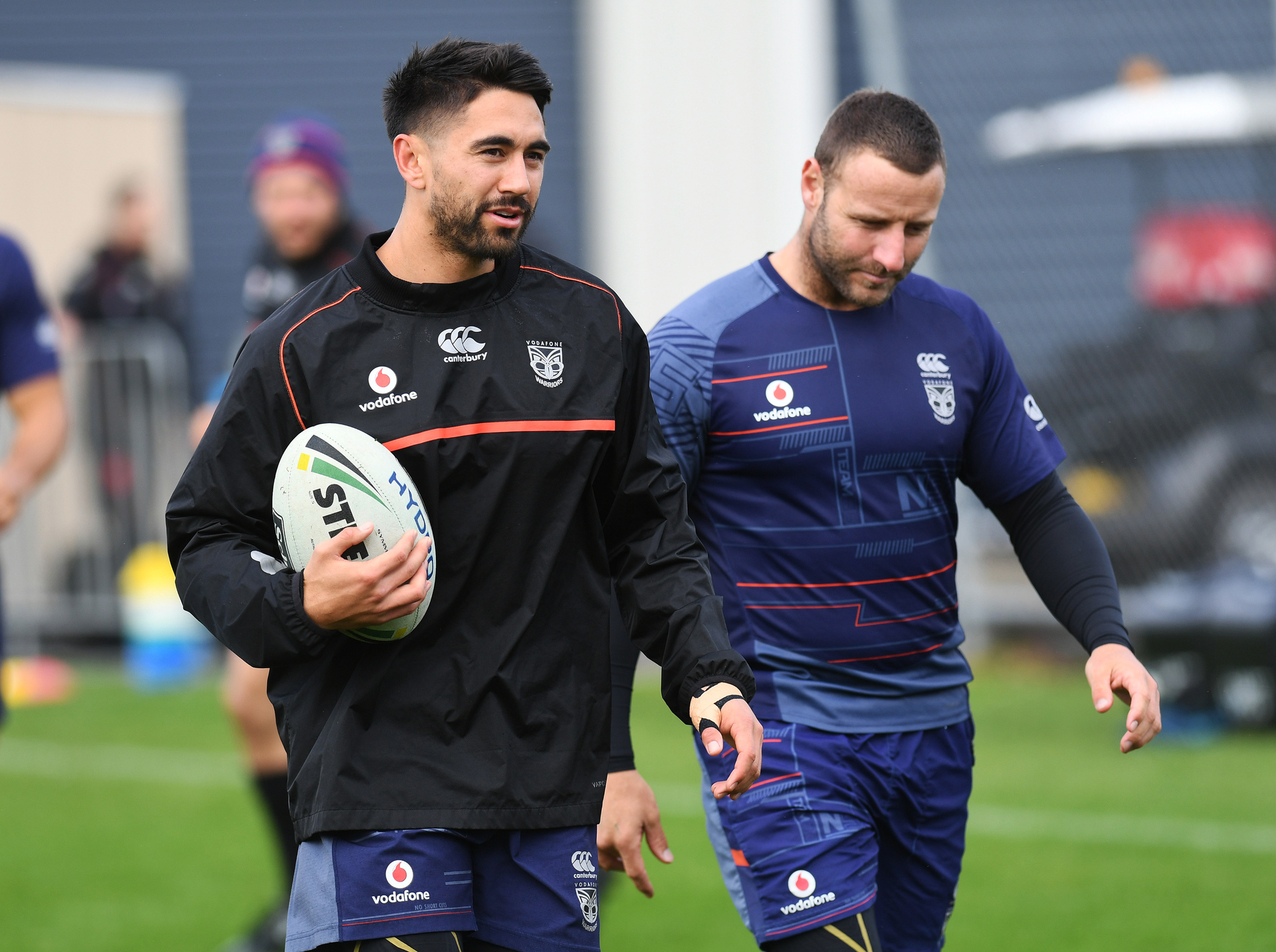 Shaun Johnson and Blake Green. Photo Andrew Cornaga / www.photosport.co.nz