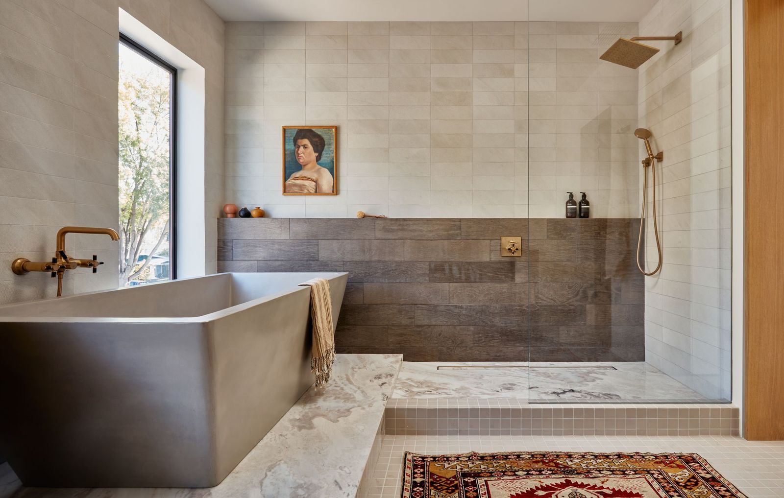 How to get a shower you love waking up to? Start by choosing materials and fixtures that are anything but generic, as in this bathroom by Kirsten Blazek. Photo / Michael P.H. Clifford