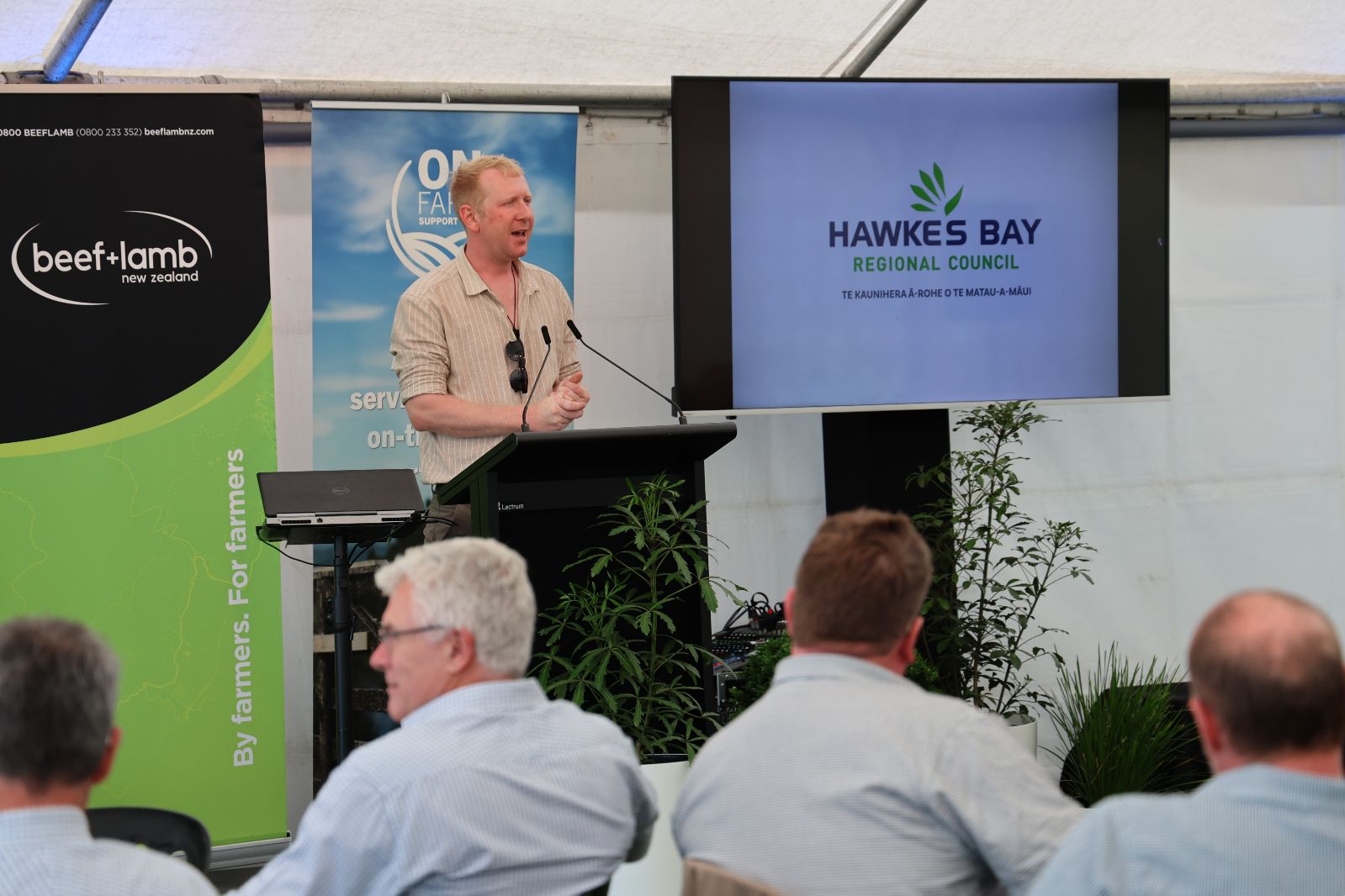 Farmer, district councillor and Hawke's Bay Rural Advisory Group chairman Marcus Buddo addressing the sector at the Hawke's Bay A and P show last month.