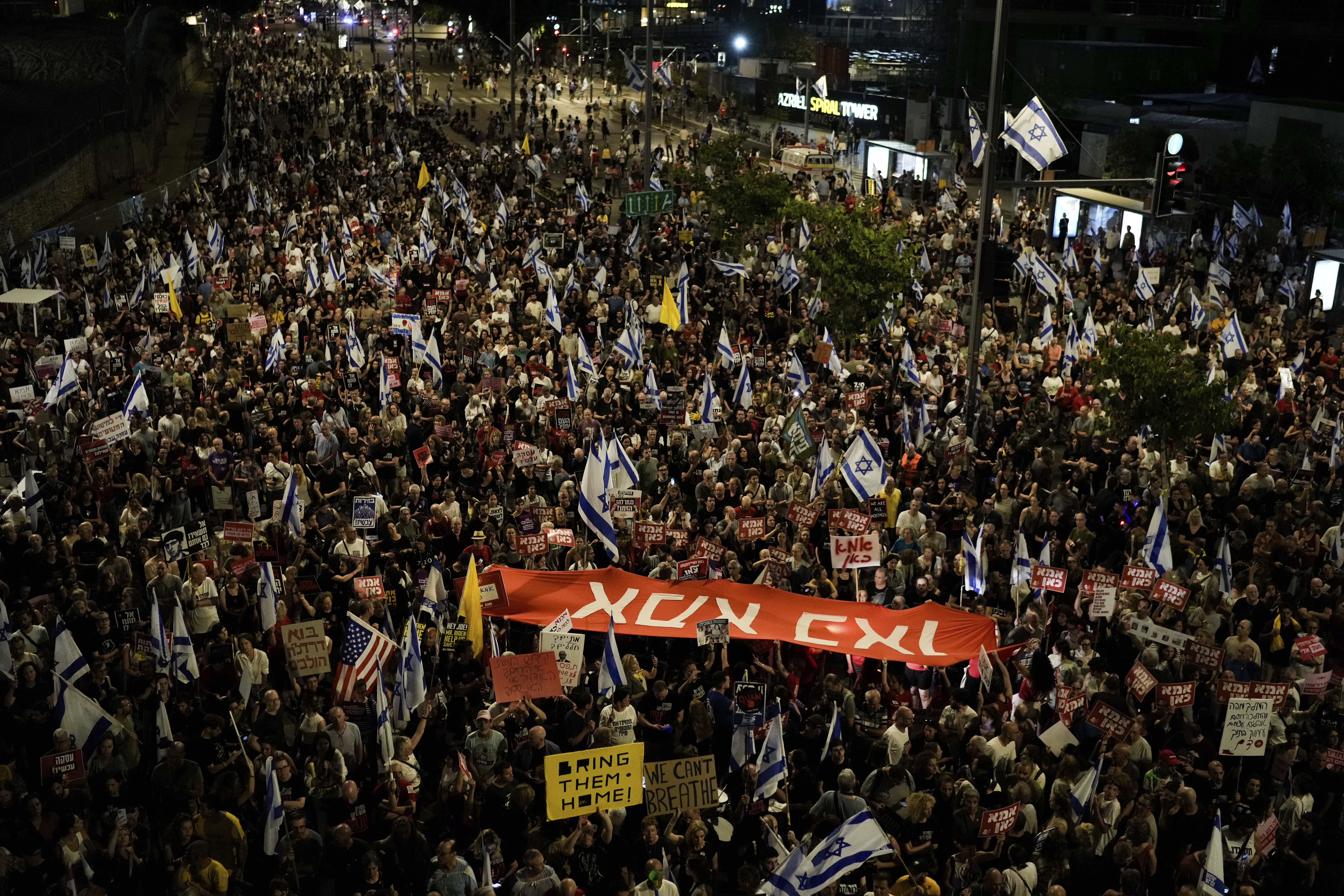 People protest against Israeli Prime Minister Benjamin Netanyahu's Government and call for the release of hostages held in the Gaza Strip. Photo / AP