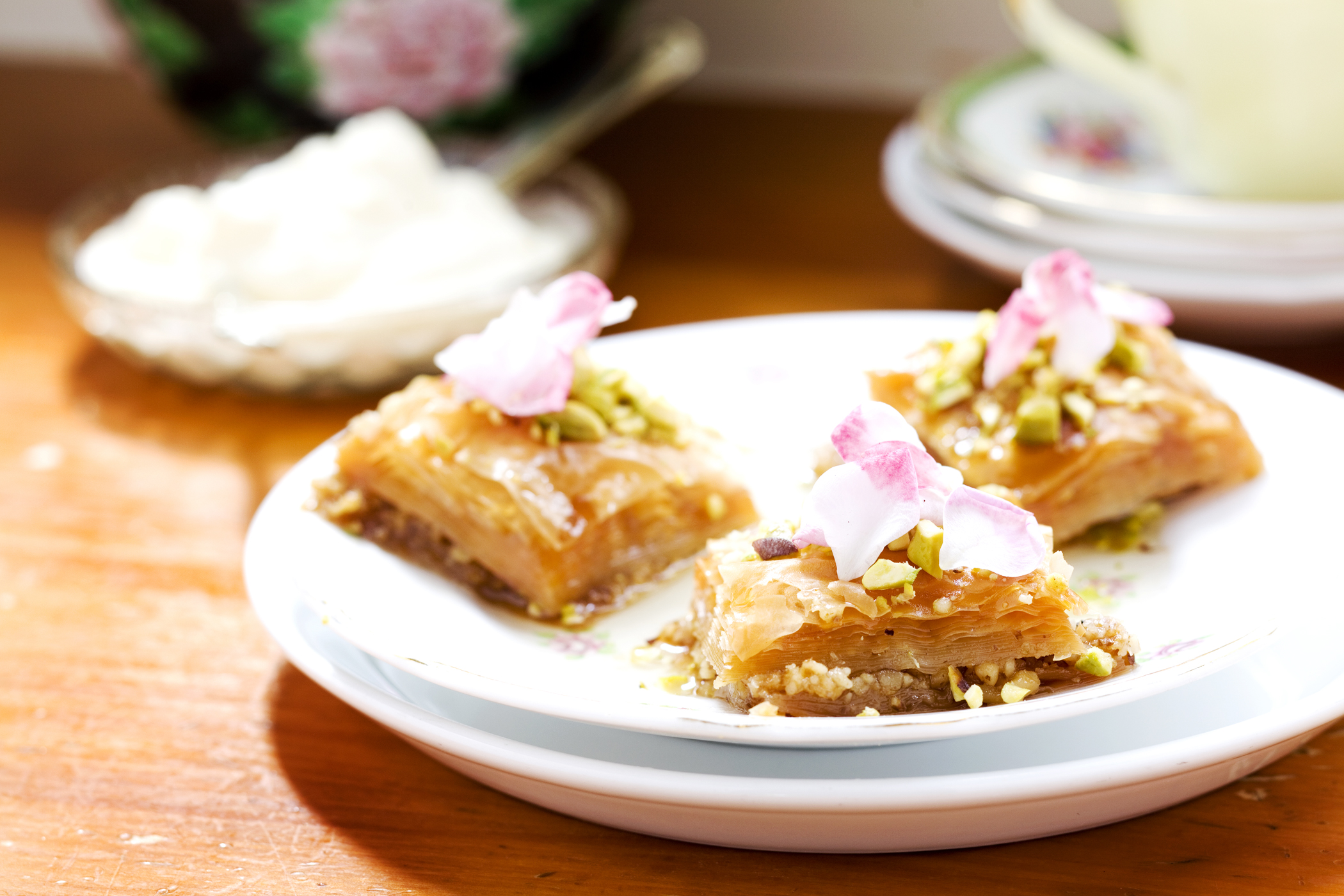 Baklava with pistachios and orange blossom syrup. Photo / Babiche Martens