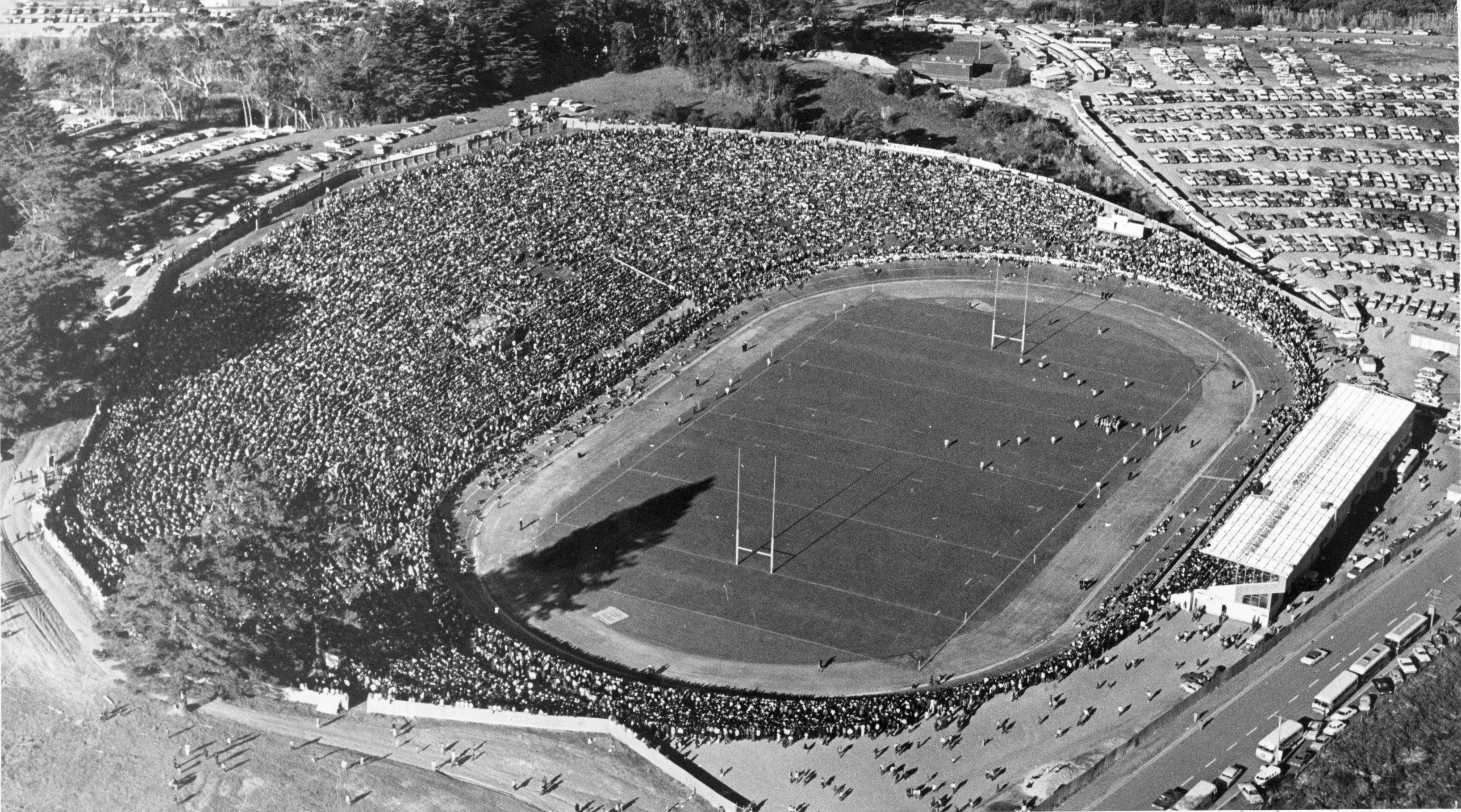 Shield fever! A huge crowd of 40,000 piled into Ōkara Park to watch Northland (then North Auckland) play Auckland on August 26, 1972 for the Ranfurly Shield. Auckland won 16-15. Northland reclaimed the Shield in 1978.