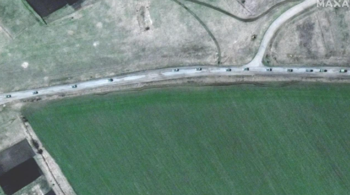 Southern end of the armoured convoy. Photo / Maxar Technologies
