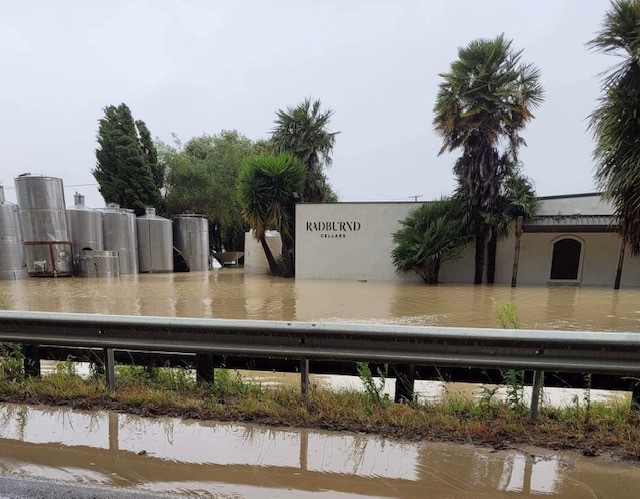 Flooding at Radburnd Cellars in Bay View last month. Photo / Supplied