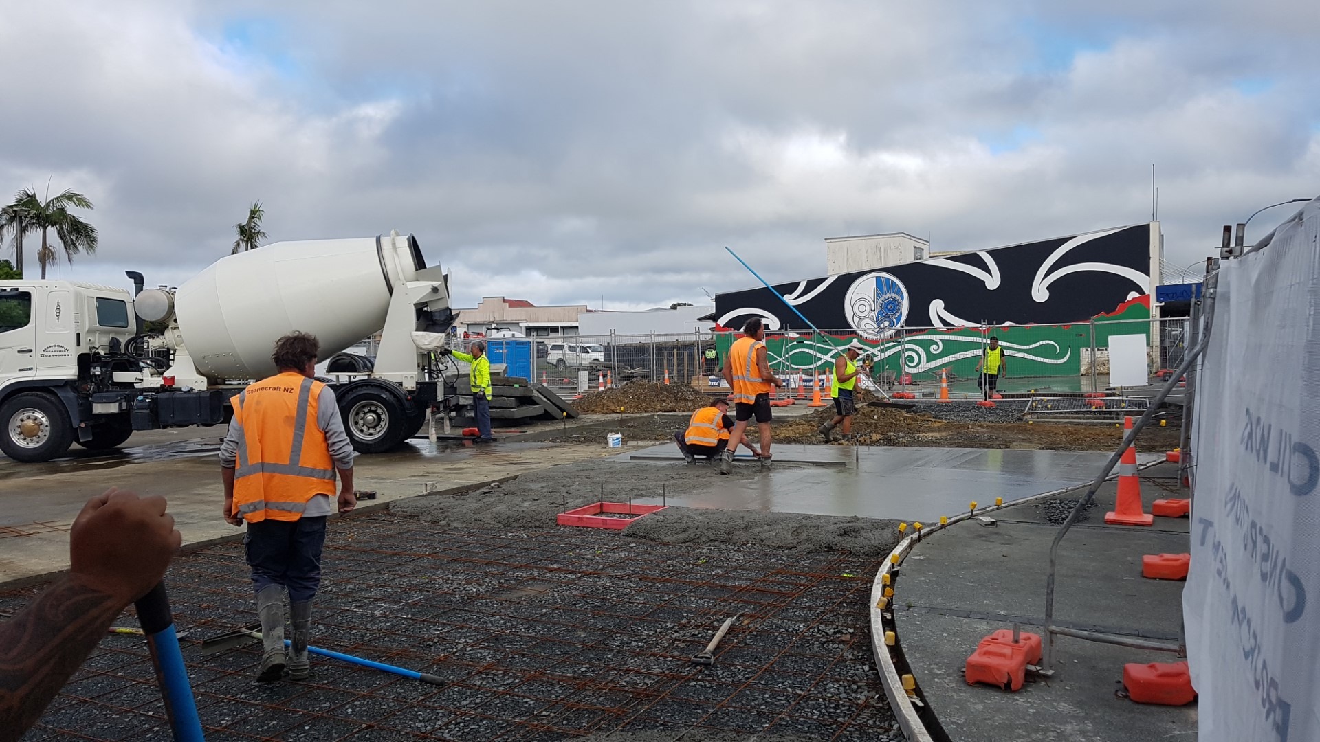 Contractors work on Kaitāia’s new town square, parts of which should be open for use by Christmas, with concrete being laid this week.