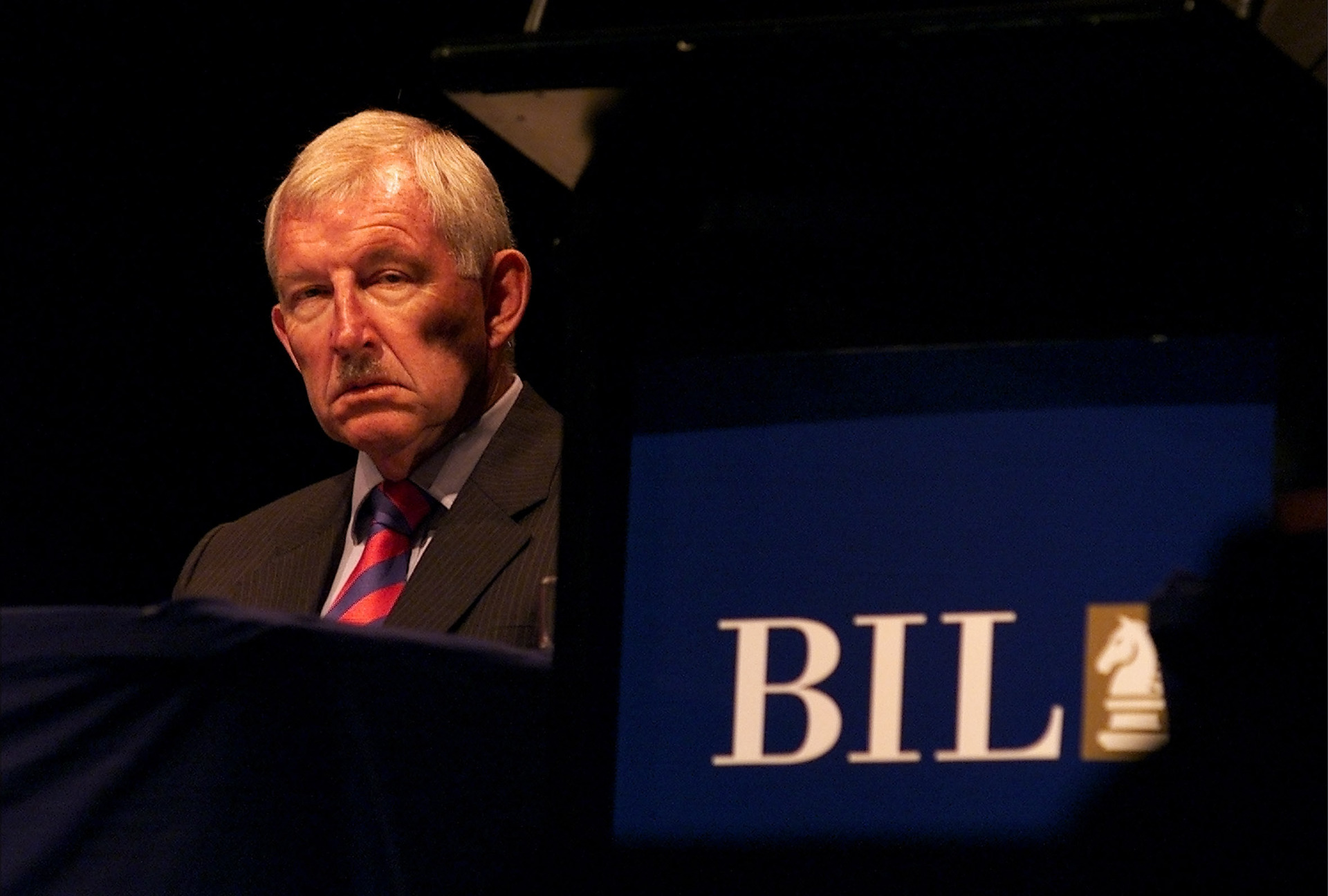 Ron Brierley at the last New Zealand AGM for Brierley Investments Ltd at the Aotea Centre in 1999. Photo / Brett Phibbs
