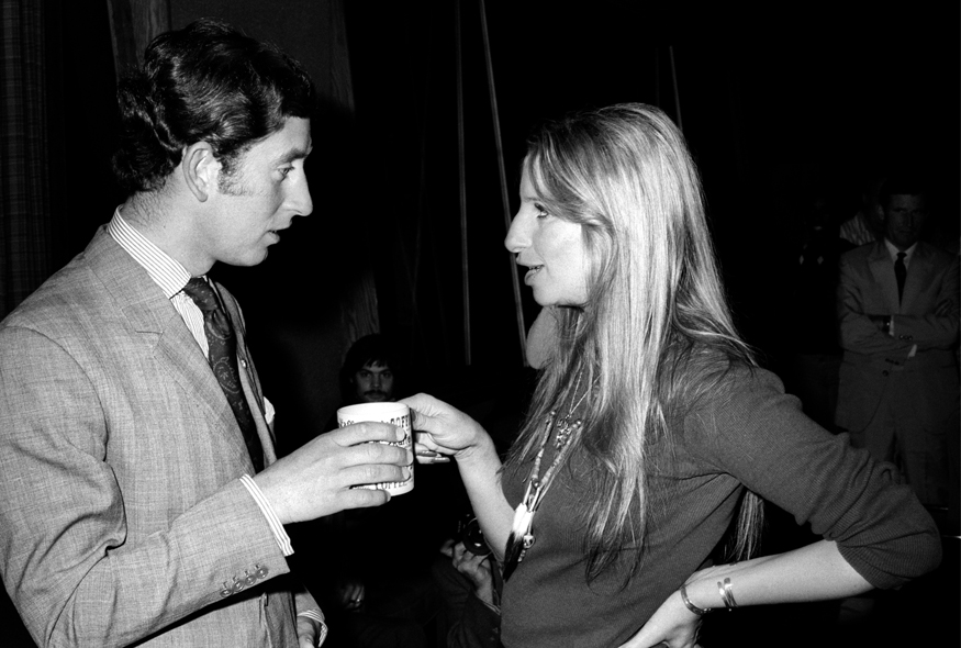 Prince Charles and singer Barbra Streisand share a moment over coffee at Warner Bros. studio on March 19, 1974 in Los Angeles, California. Photo / Getty Images