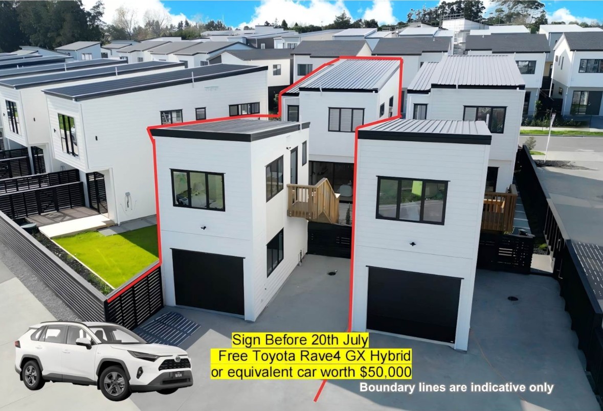 Free car worth $50,000 offered to buyers of these places in Auckland's Westgate. Image / Barfoot & Thompson