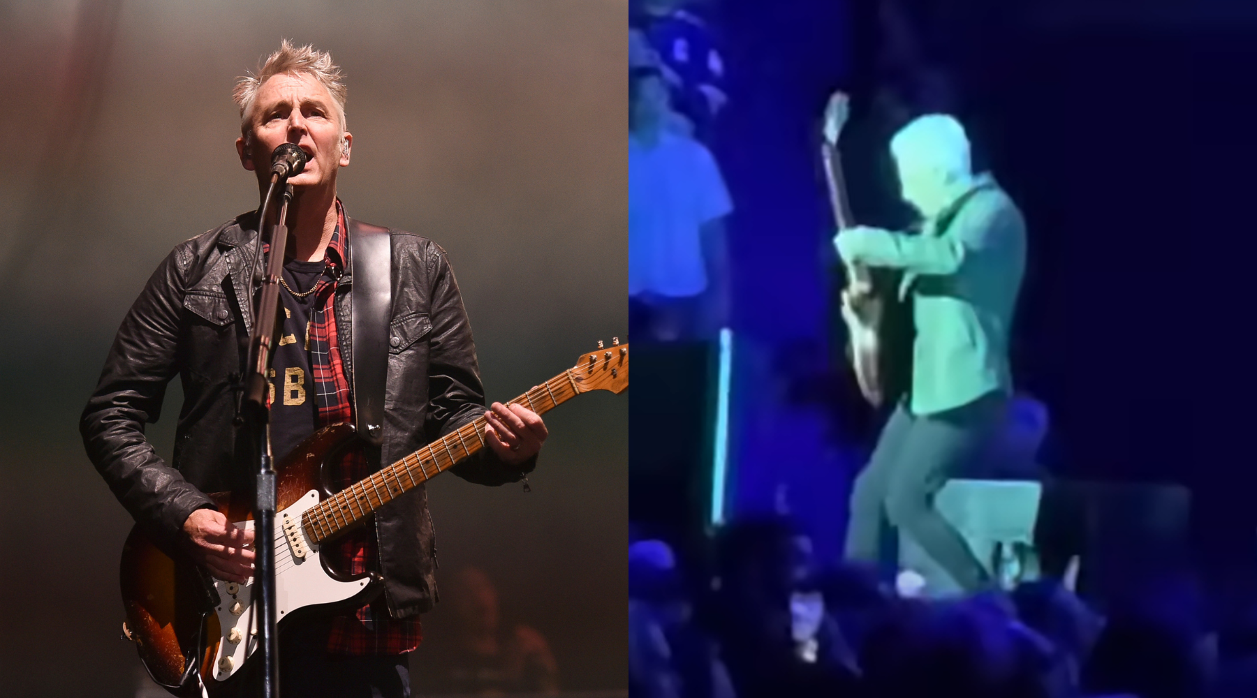 Pearl Jam founding member and lead guitarist Mike McCready fell off the stage in the middle of a solo performance - and carried on playing. Photos / AP