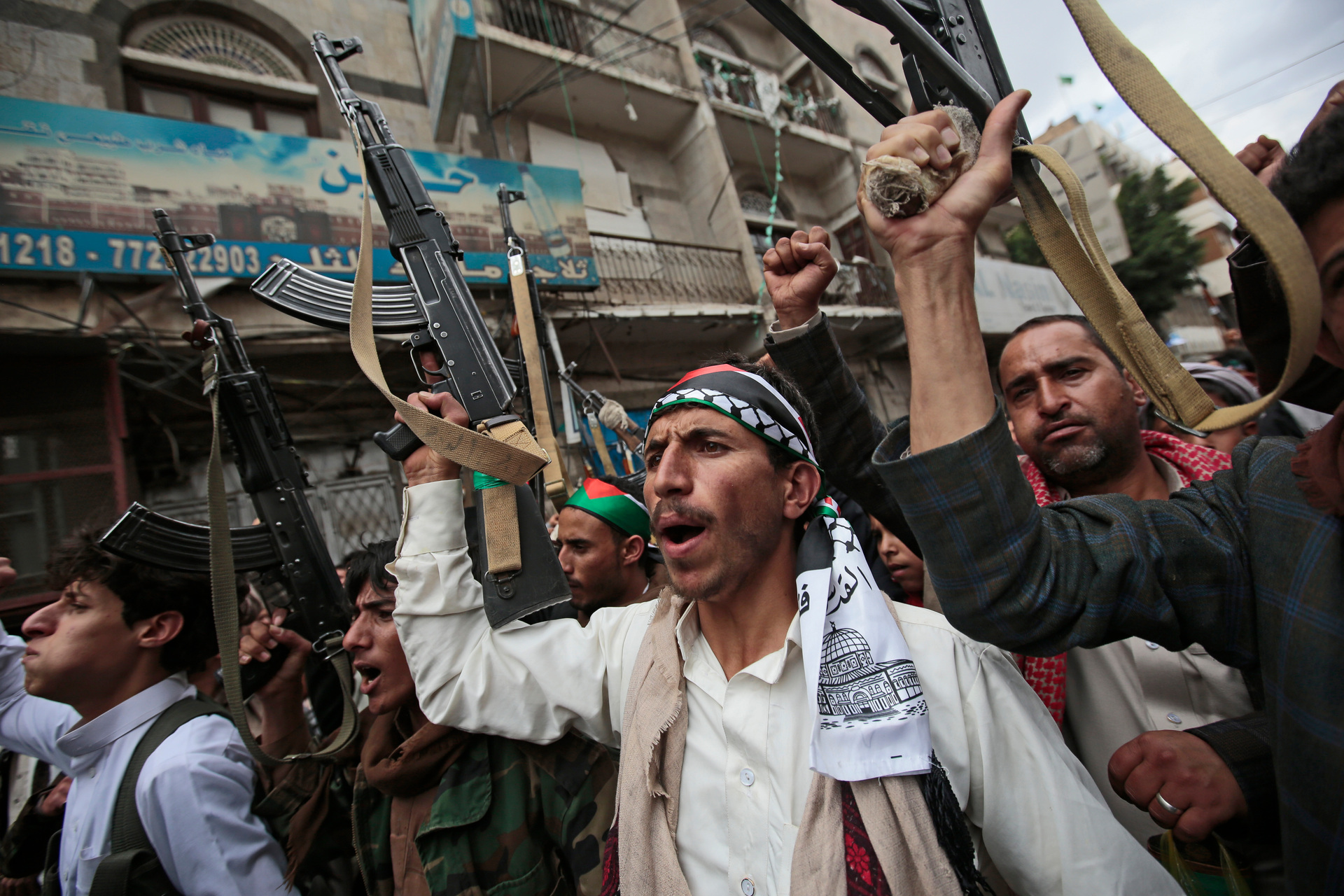 Houthi supporters in Sanaa, Yemen, protest in 2021 against Israeli attacks on Palestinians in Gaza.  Photo / AP