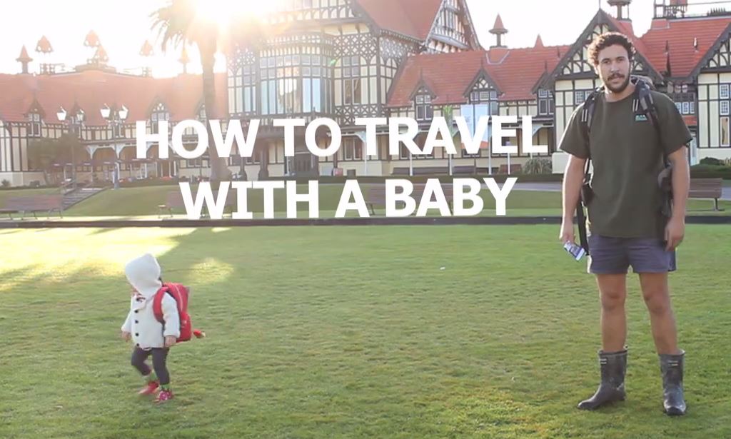Jordan Watson will have a chance to employ the advice he gives in his 'How to travel with a baby' video. Image / YouTube