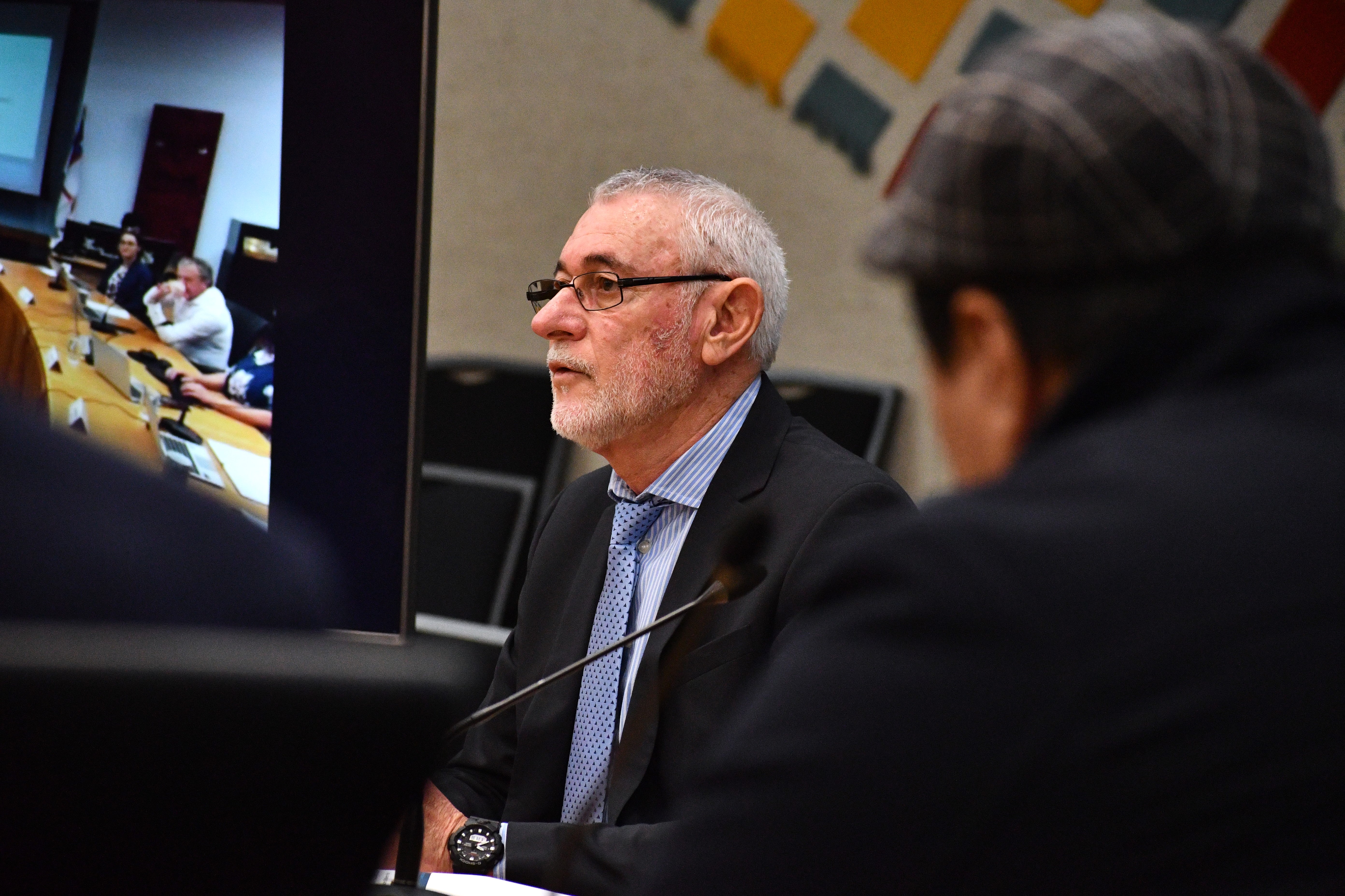 Infrastructure and assets group manager Stavros Michael at a September meeting. Photo / Laura Smith
