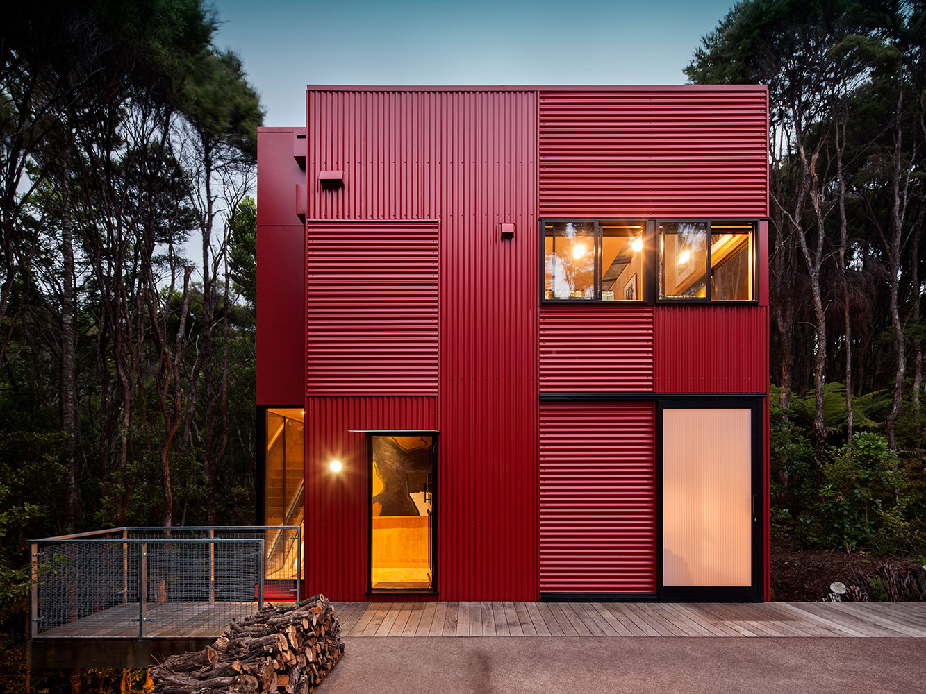 Ken choose bold red to stand out in the green landscape as a contemporary colour combination. Picture / Simon Devitt 