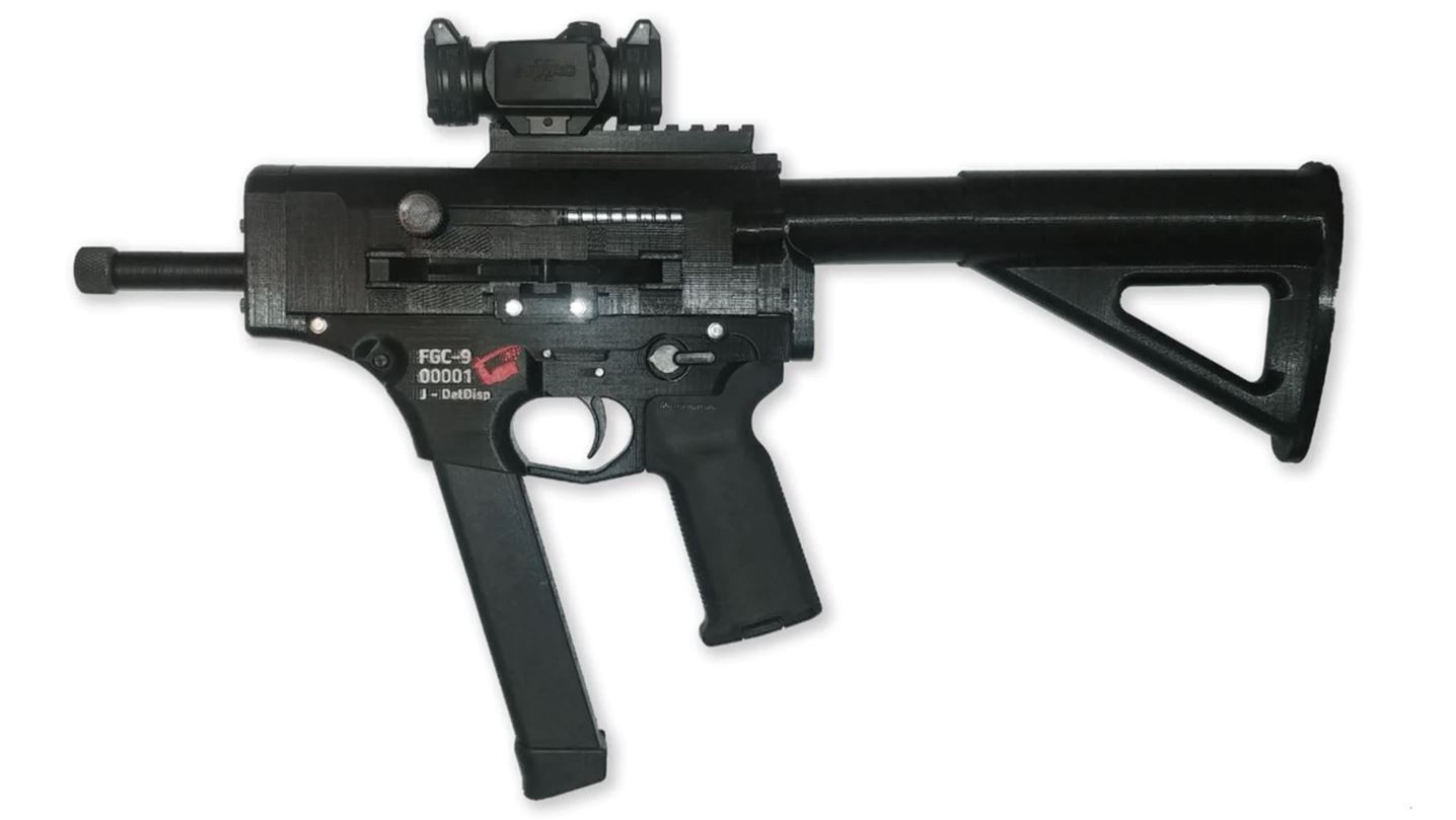 An example of a completed 3D printed FGC-9 semi-automatic pistol. Photo / Supplied

