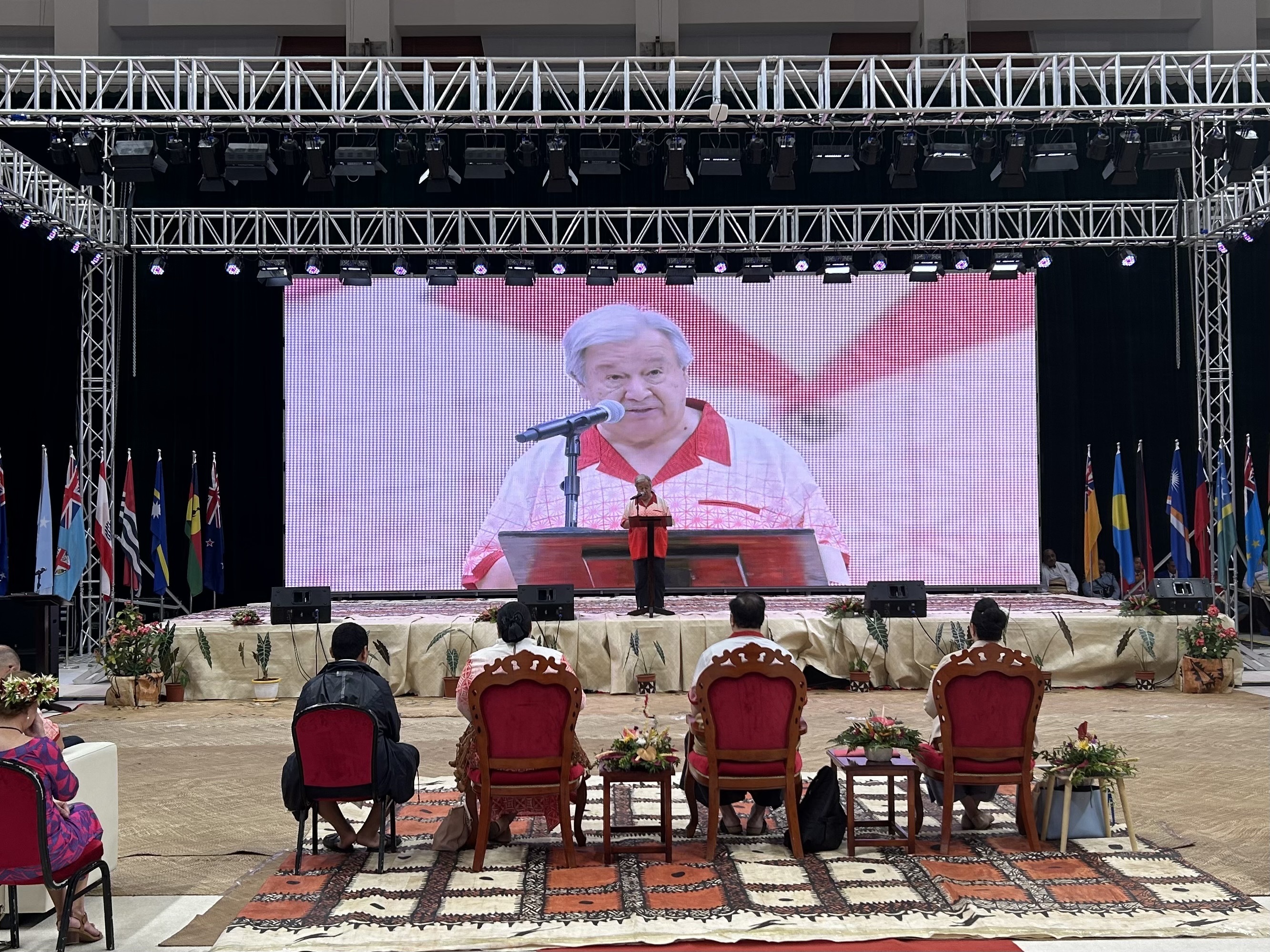 United Nations Secretary-General Antonio Guterres addressed Pacific leaders at the opening ceremony of the Pacific Islands Forum in Tonga. Photo / Adam Pearse
