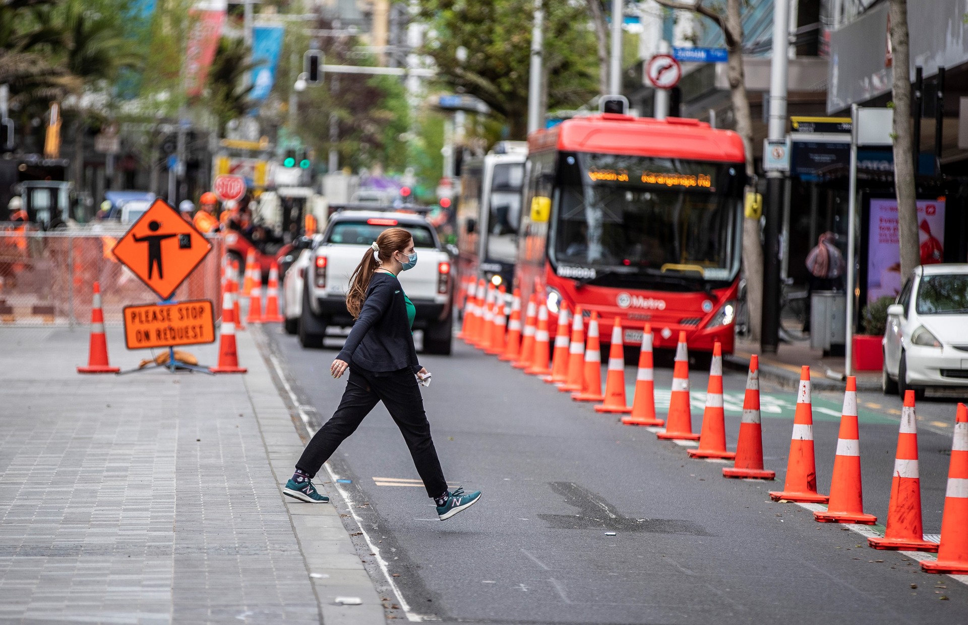 Road cones on Queen St. Photo / Michael Craig