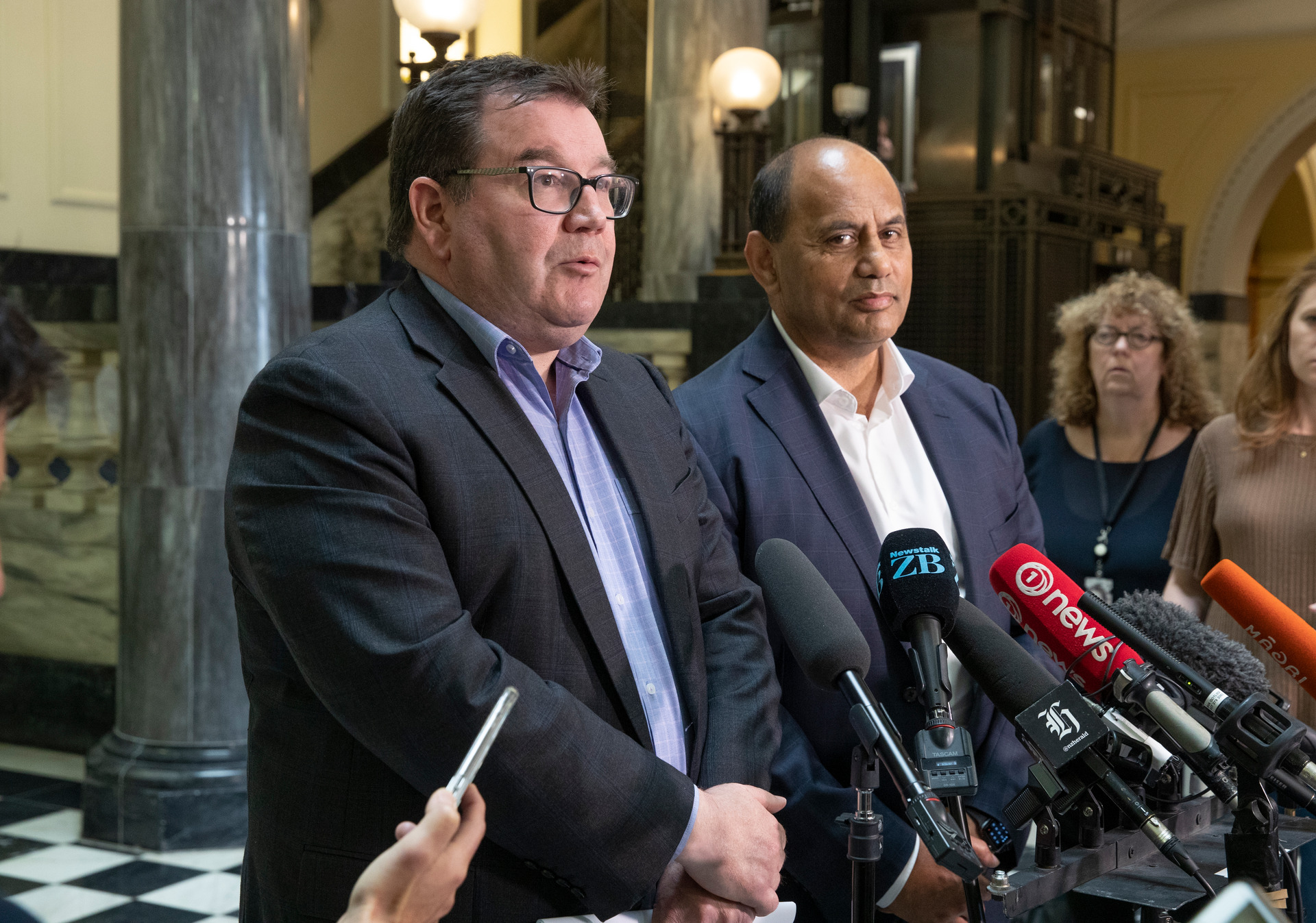 Finance Minister Grant Robertson and Maori Development Minister Willie Jackson during a standup in December about the Ihumatao deal. Photo / Mark Mitchell