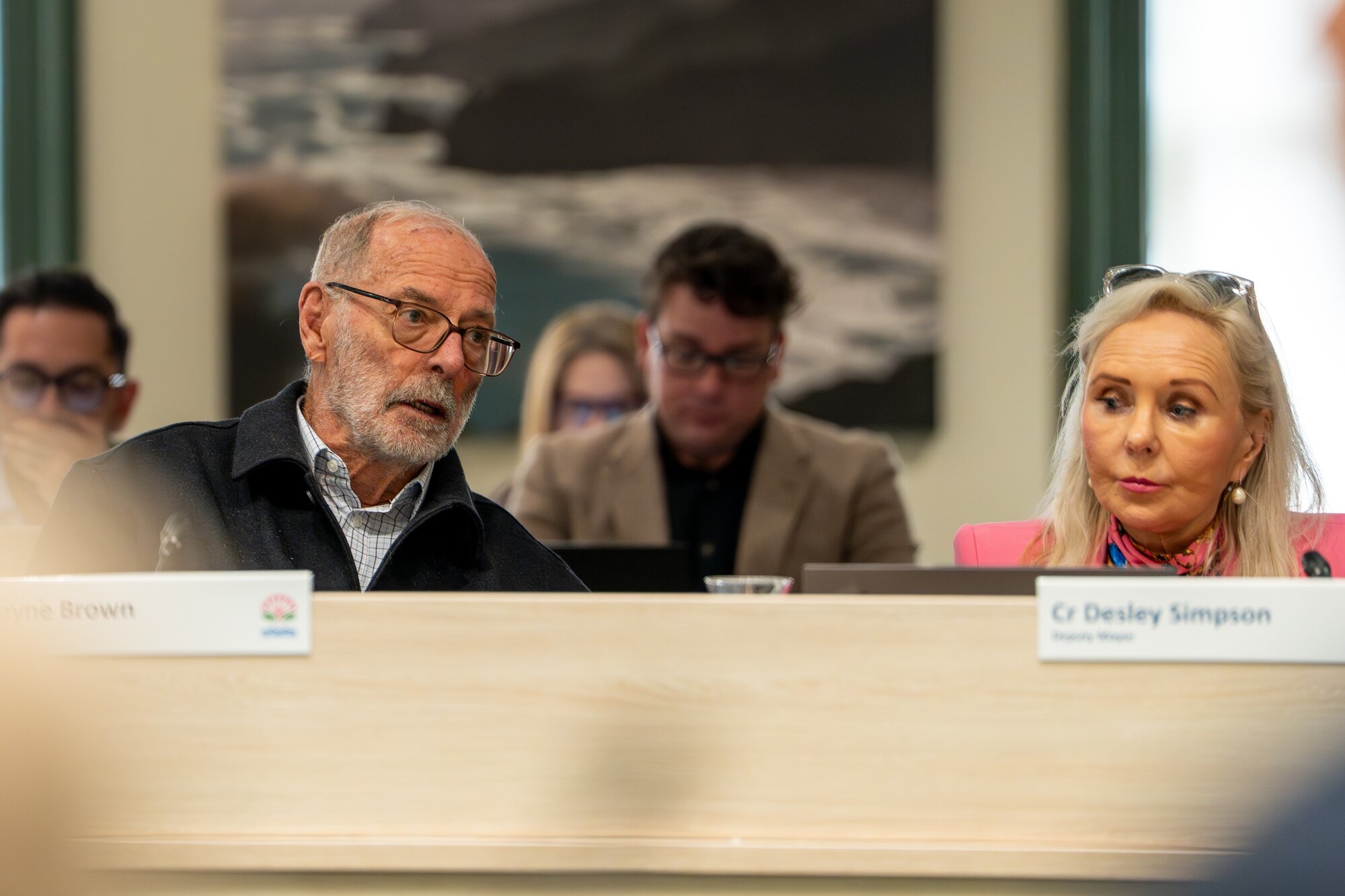 Auckland Mayor Wayne Brown (left) and Deputy Mayor Desley Simpson at the Auckland Council housing density zoning debate this week. Photo / Corey Fleming